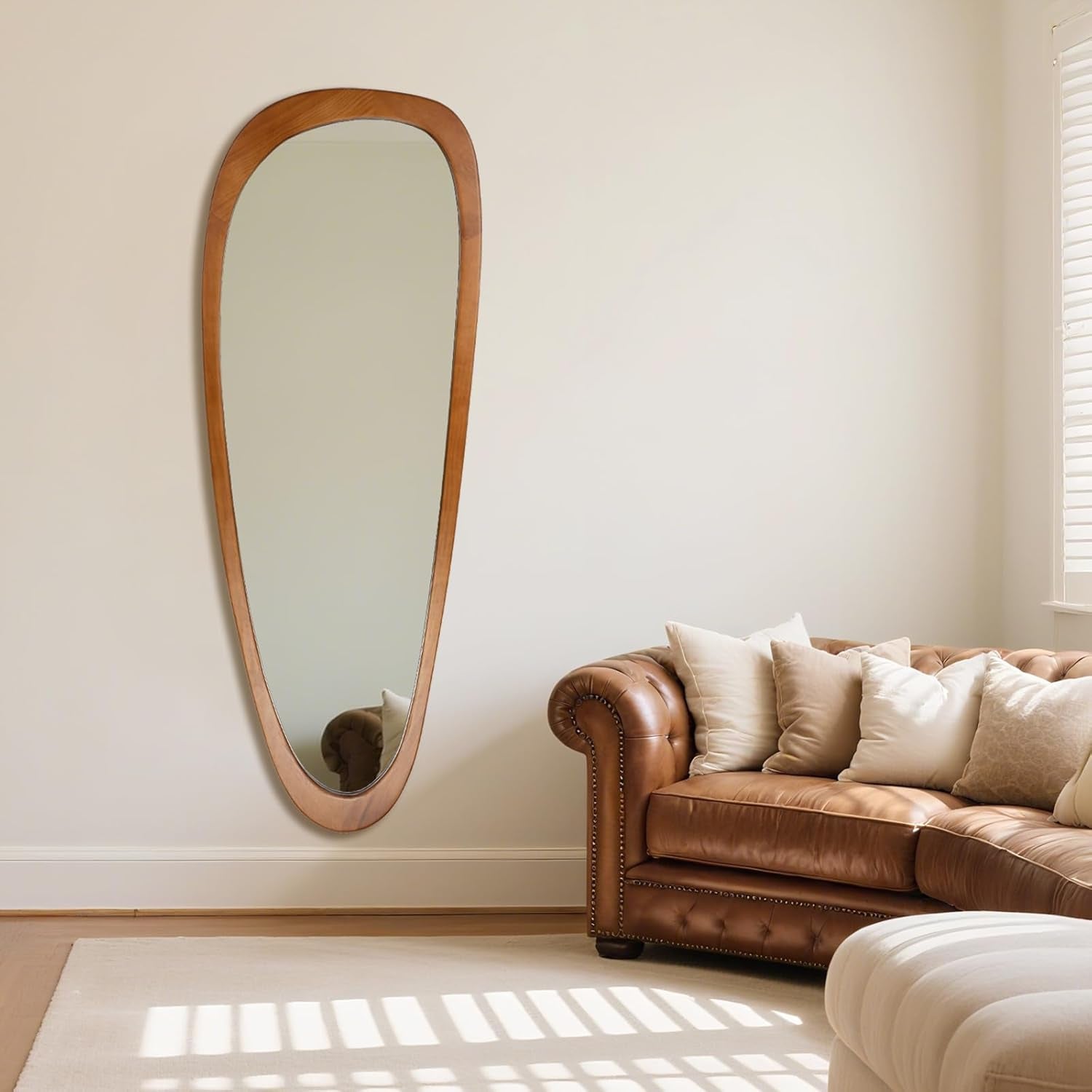 Elegant 60" x 22" Irregular Wooden Full-Length Wall Mirror - Perfect for Living Room, Bedroom, Entryway & Farmhouse Decor