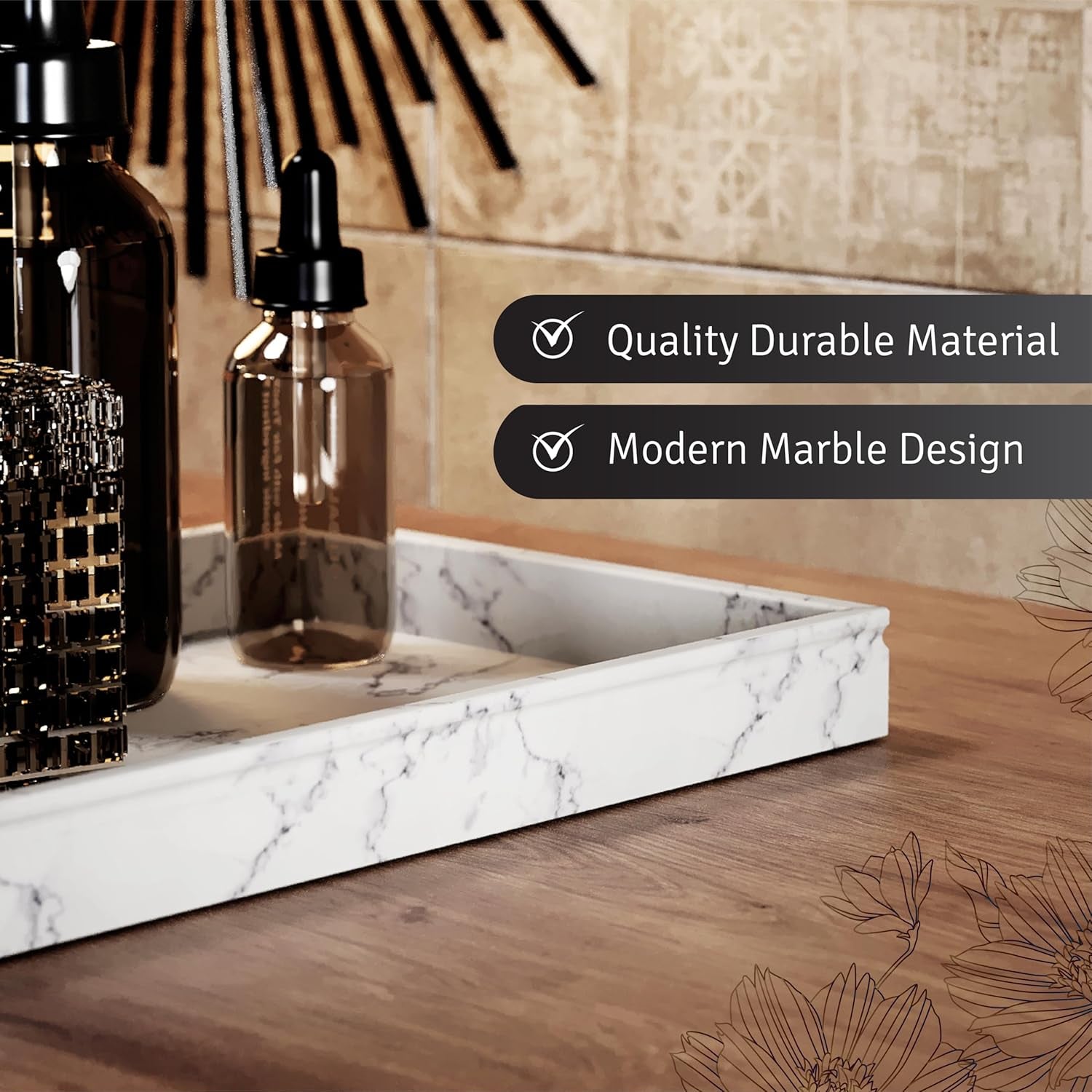 Elegant White Marble Decorative Tray - Versatile Coffee Table and Bathroom Display for Perfume and Accessories - 10" L x 6" W x 1" H