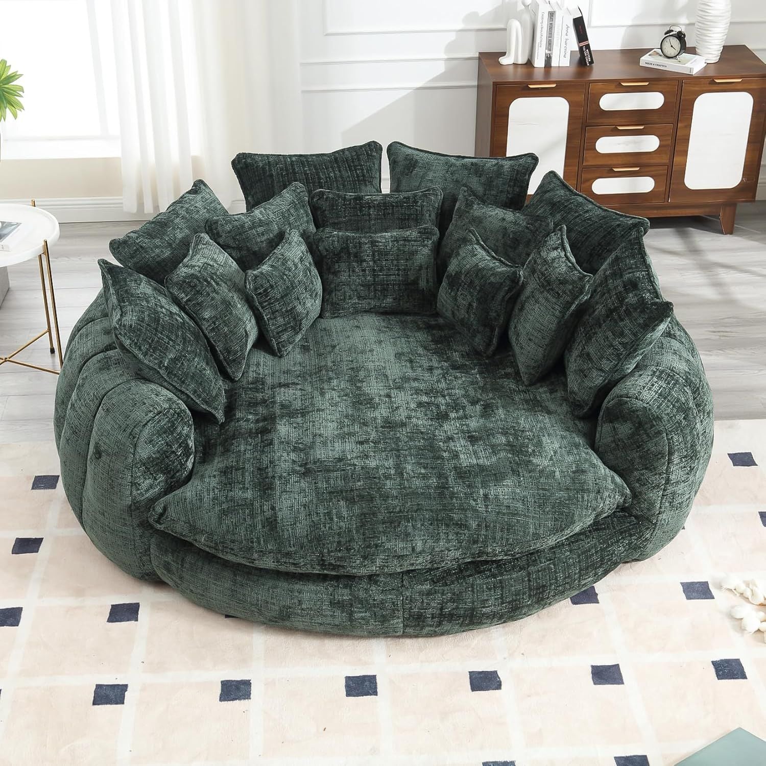 Luxurious 81.1' Oversized Round Chaise Lounge Chair | Extra Wide Indoor Sofa Bed with 14 Plush Pillows – Comfy Cloud Reading Couch & Fluffy Sleeper Sofa