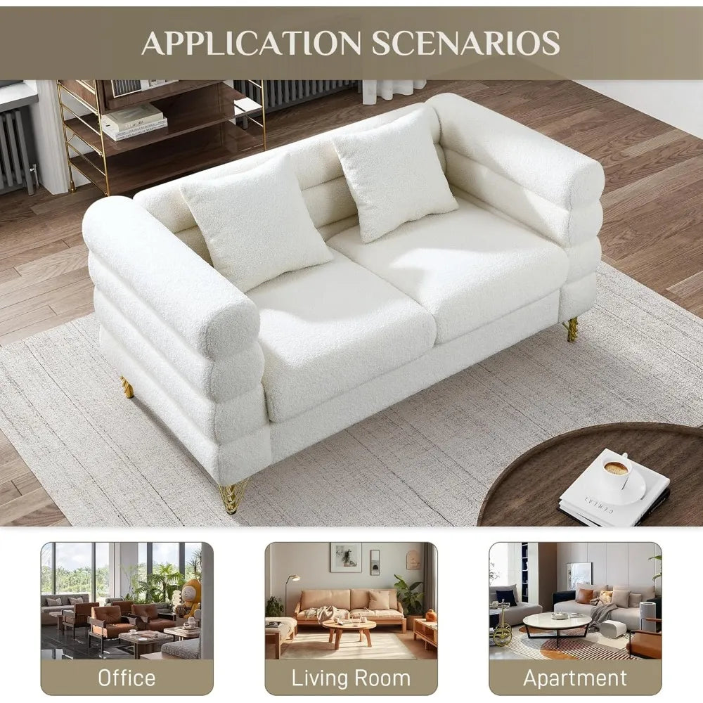 Modern Overstuffed Cloud Couch Loveseat Sofa with Pillows - Comfy 59" Deep Seat Boucle Sherpa Design for Your Living Room