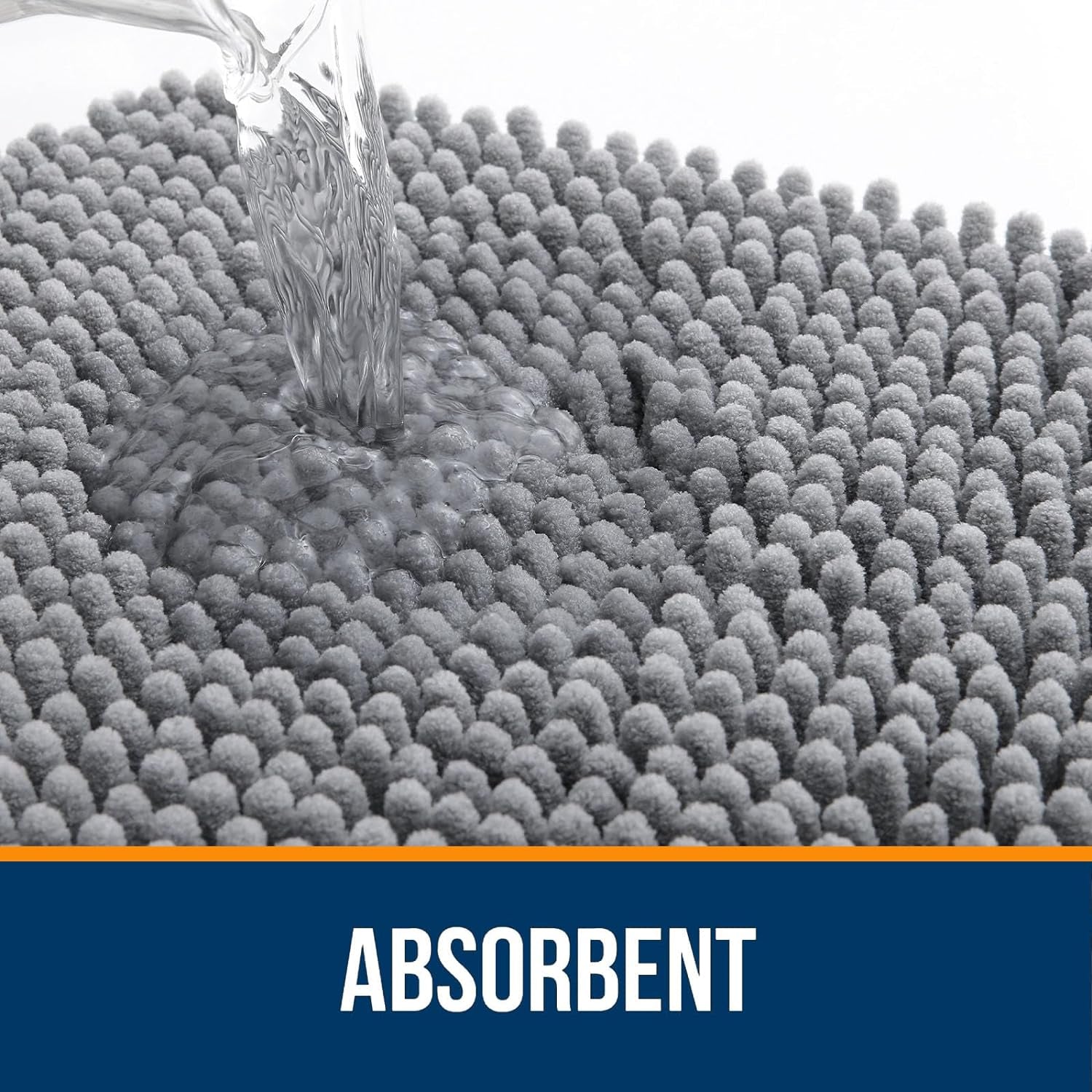 Ultra-Soft Chenille Bathroom Rugs 30x20 - Quick-Dry, Machine Washable, Non-Slip Rubber Backing - Stylish Grey Bath Mats for Tub and Shower Decor