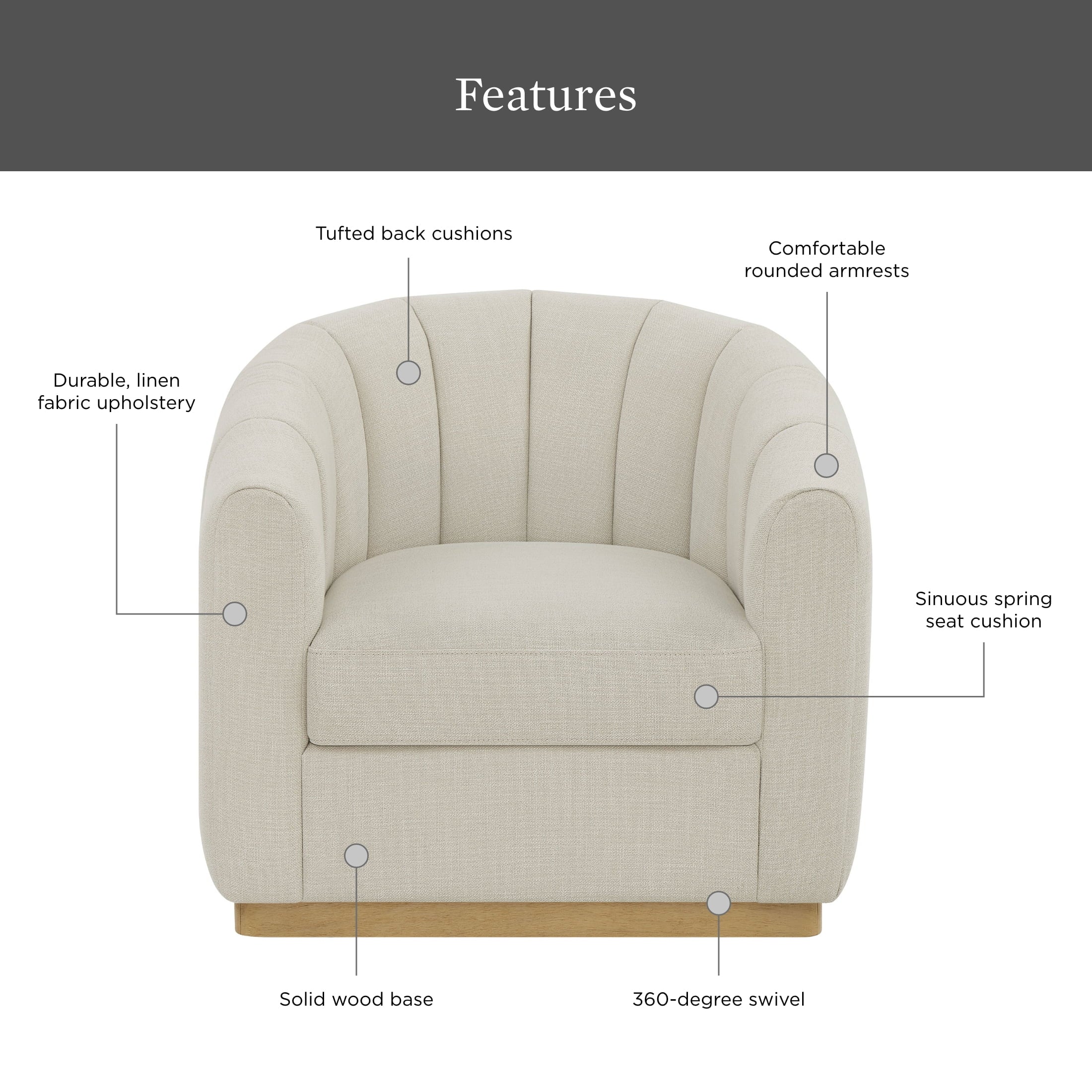 Elegant Lillian Cream Linen Accent Swivel Chair – Perfect for Your Home Decor!