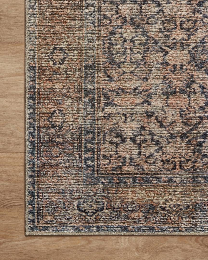 Amber Lewis Billie Collection 8'6" x 11'6" Distressed Ink & Salmon Area Rug - Perfect Antique Accent for High Traffic Living Rooms, Bedrooms, and Hallways