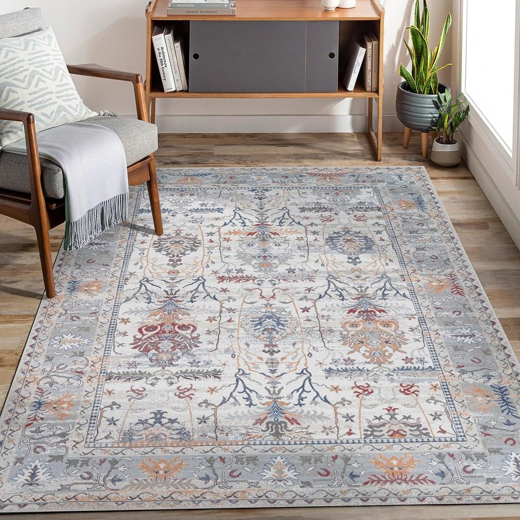 Luxurious 9X12 Machine Washable Area Rug with Non-Slip Backing – Vintage Style Floor Decor for Living Room, Bedroom, Bathroom, and Kitchen