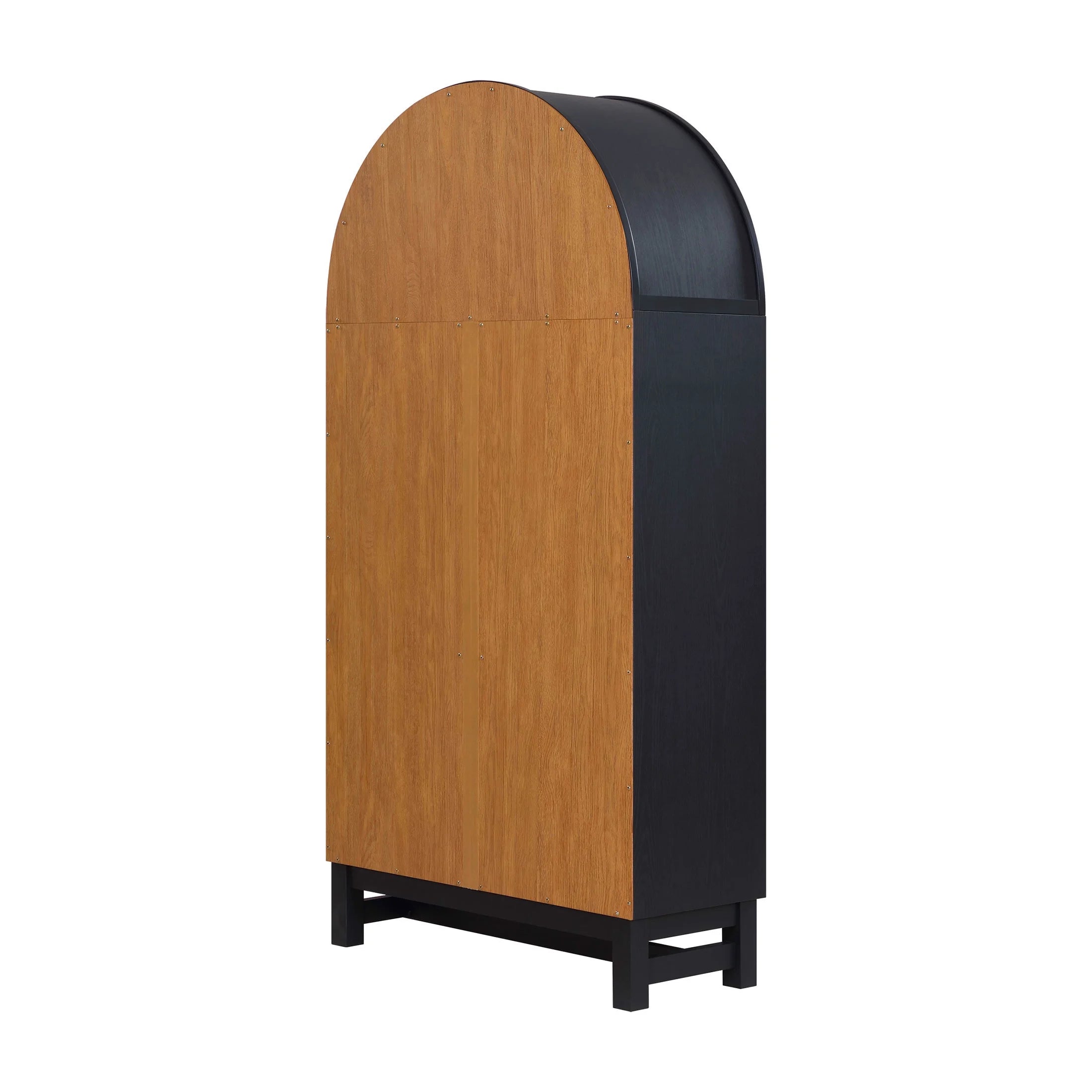 Stylish Juliet Open Arch Bookcase in Rich Black and Light Honey Finish