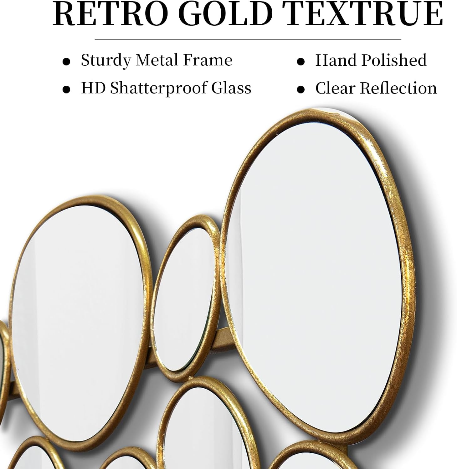 Large Decorative Gold Wall Mirror - 23x51 Inch Metal Framed Accent Mirror with 55-Piece Pebble Design for Modern Living Room and Entryway Decor