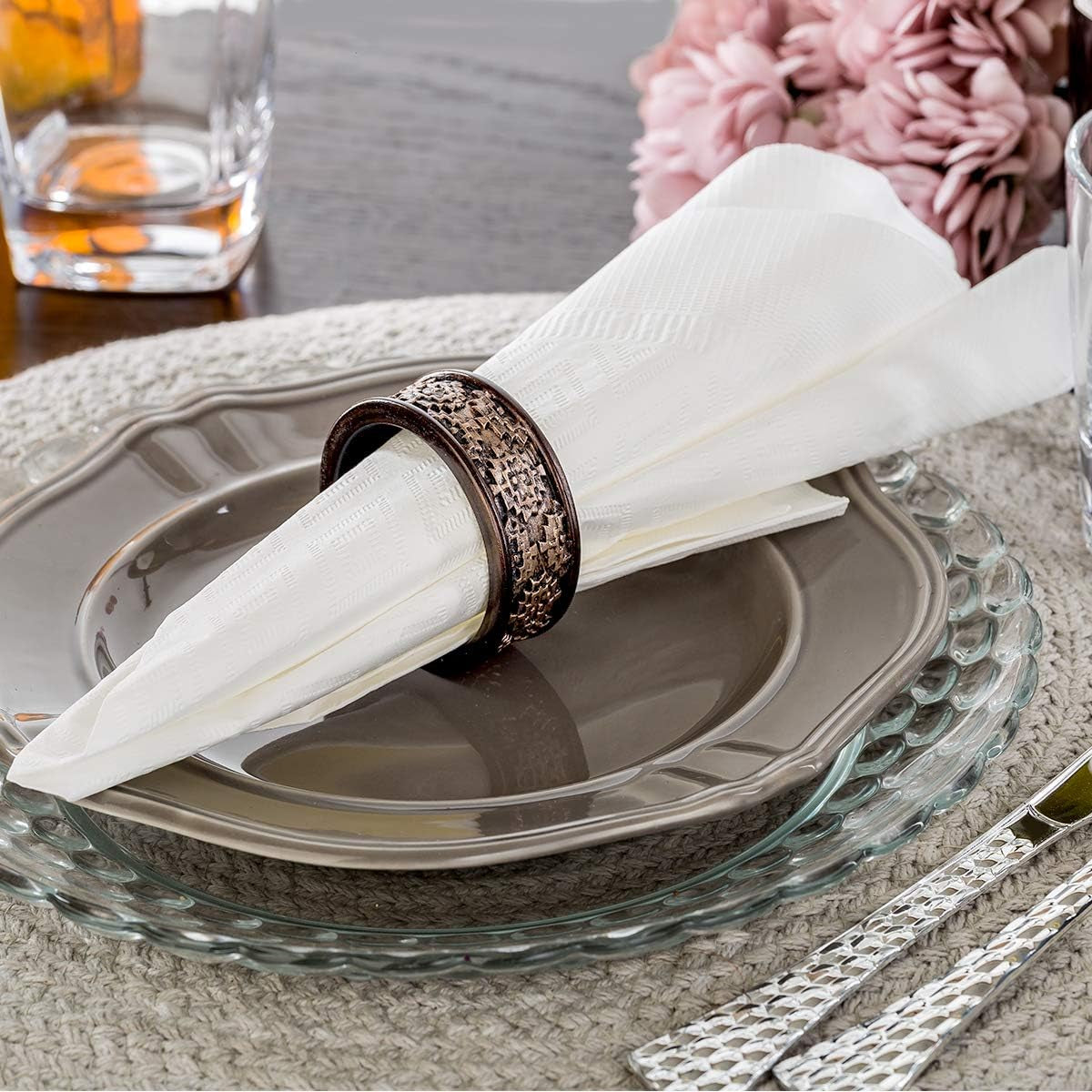 Dublin Brown Napkin Rings - Set of 6 Elegant Holders for Rustic Table Settings and Holiday Dinners