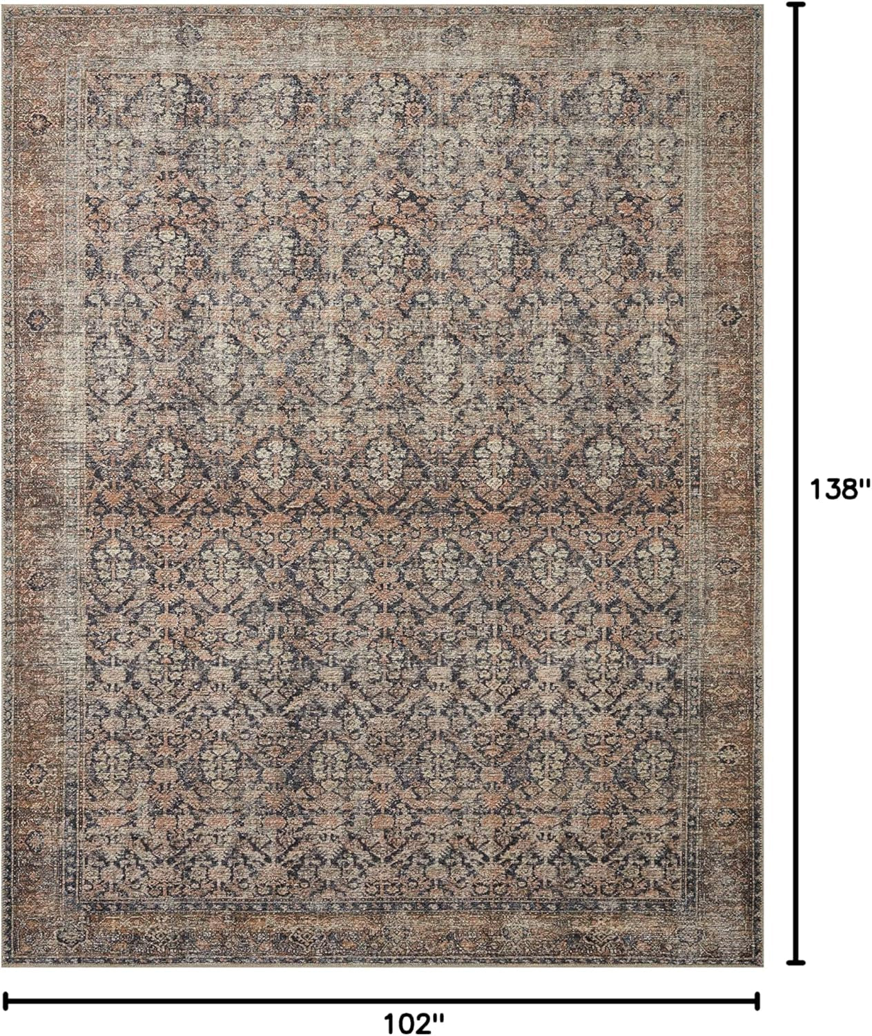 Amber Lewis Billie Collection 8'6" x 11'6" Distressed Ink & Salmon Area Rug - Perfect Antique Accent for High Traffic Living Rooms, Bedrooms, and Hallways