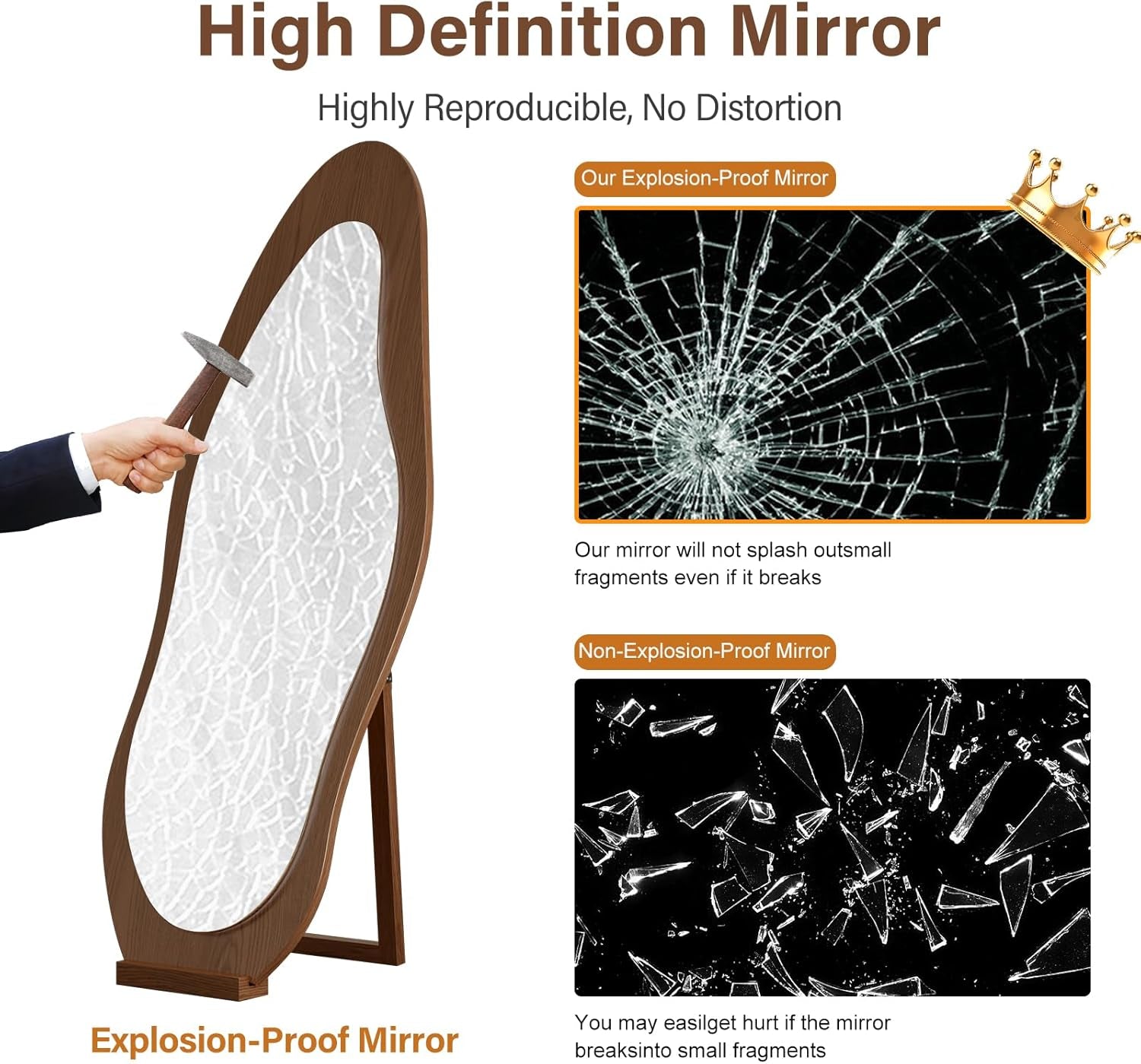 Stylish 69" X 24" Wavy LED Full Length Mirror - Shatter-Proof Design for Bedroom, Living Room, or Cloakroom in Elegant Walnut Finish