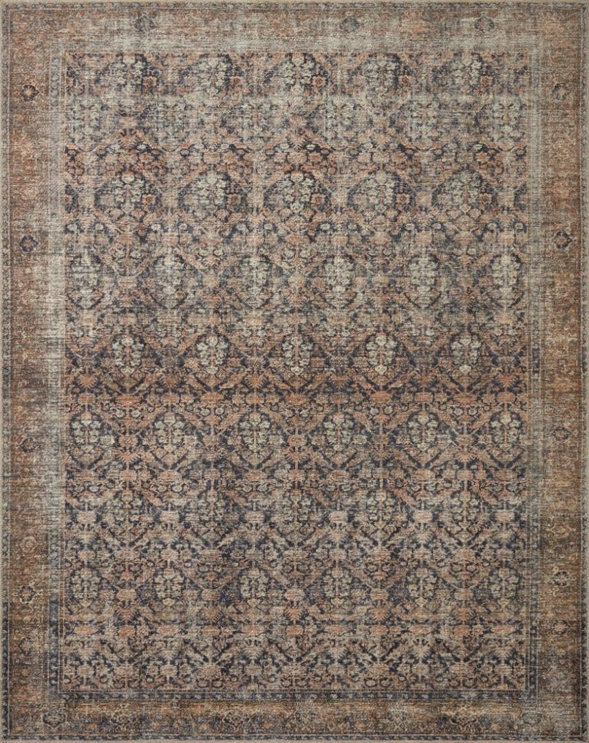Amber Lewis Billie Collection 8'6" x 11'6" Distressed Ink & Salmon Area Rug - Perfect Antique Accent for High Traffic Living Rooms, Bedrooms, and Hallways