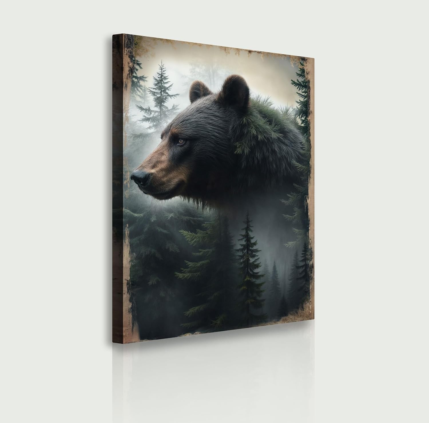 Rustic Black Bear Canvas Wall Art - Grizzly Forest Decor for Cabin & Lodge, Large 32" x 48" Pictures