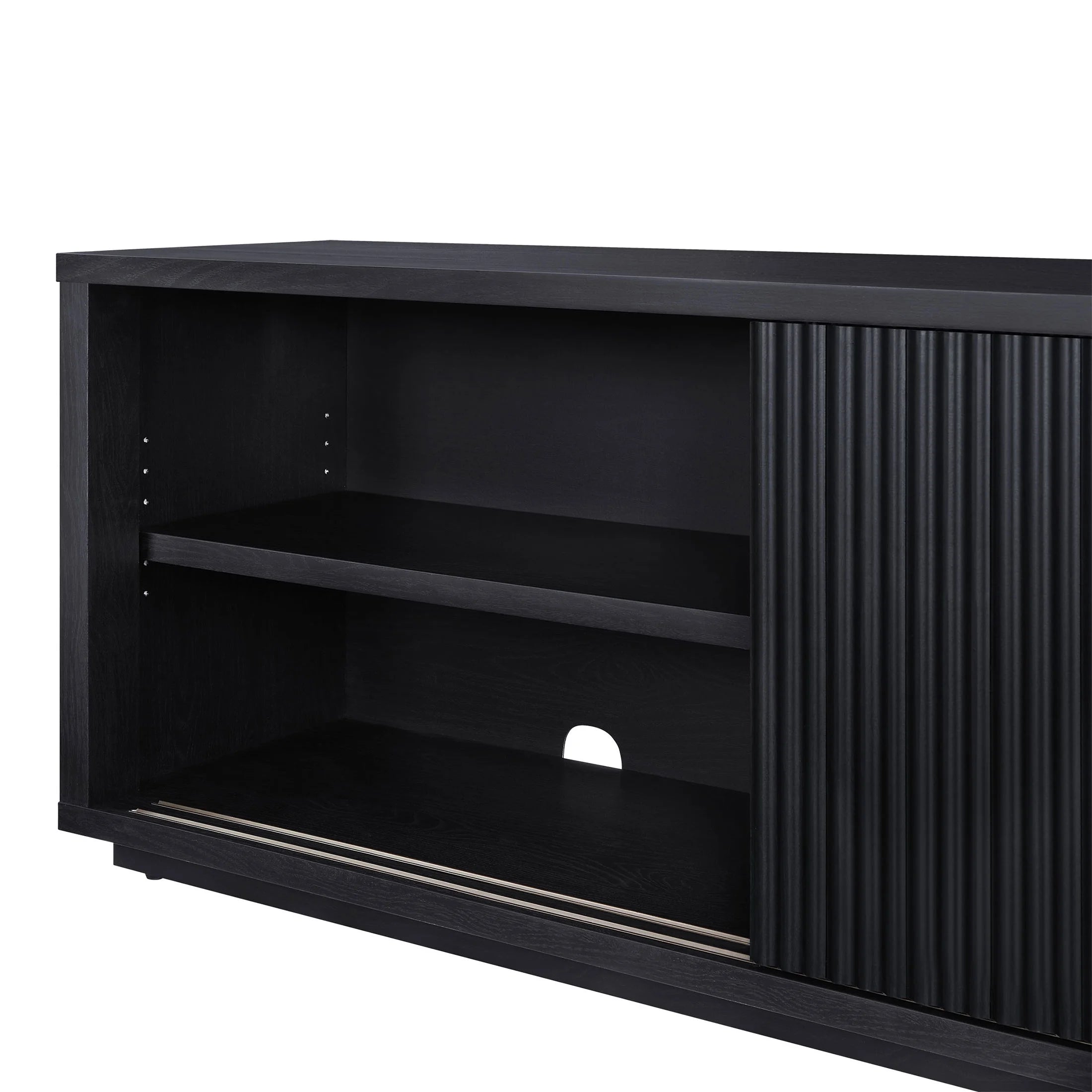 Stylish Fluted TV Stand for TVs up to 70” by Drew Barrymore in Elegant Rich Black Finish