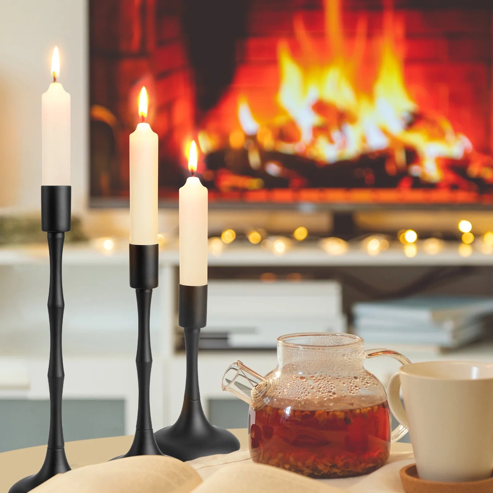 Elegant Black Metal Taper Candle Holders - Set of 3 Candelabras for Weddings, Dining & Home Decor