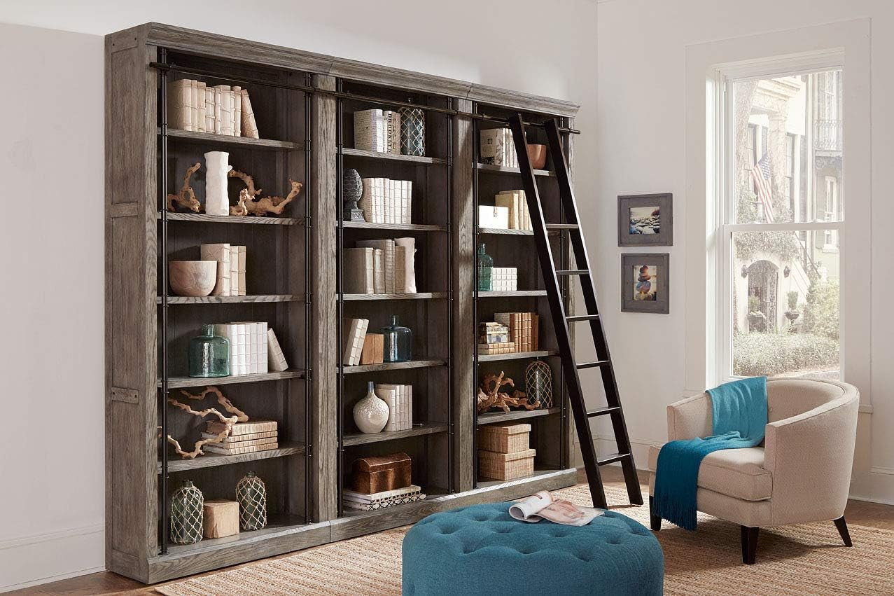 Elevate Your Space: Avondale 8' Tall Bookcase Wall with Ladder - Stylish Storage & Display Shelf in Gray
