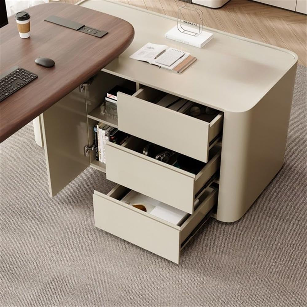 Stylish L-Shape Executive Desk with 3 Drawers - Modern Brown/Beige Writing Table for Home Office & Study - 79" L x 23.5" W x 29.5" H (Right)