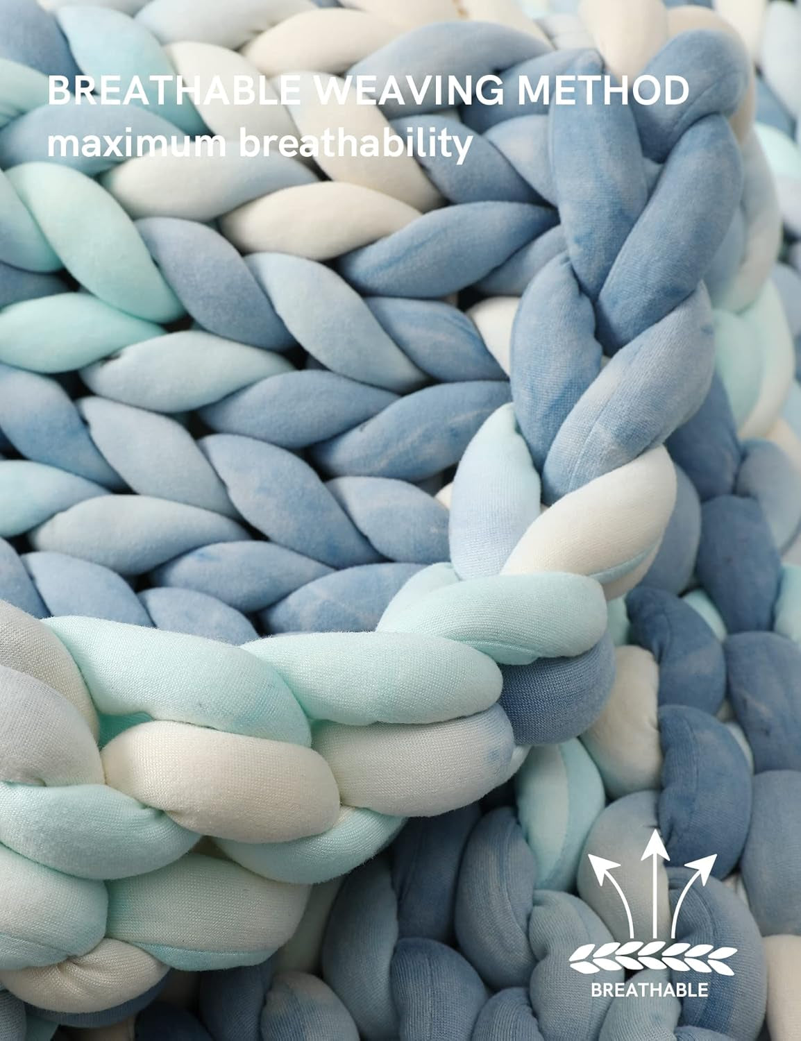 Handmade Chunky Knitted Weighted Blanket - Cozy Light Blue Tie-Dyed Throw (60"x80", 20lbs) - Temperature Regulating & Machine Washable for Sleep & Home Decor