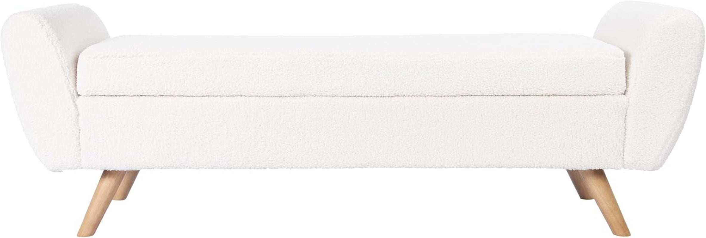 Contemporary Storage Bench with Wooden Legs for Living Room and Bedroom - Sherpa Cream