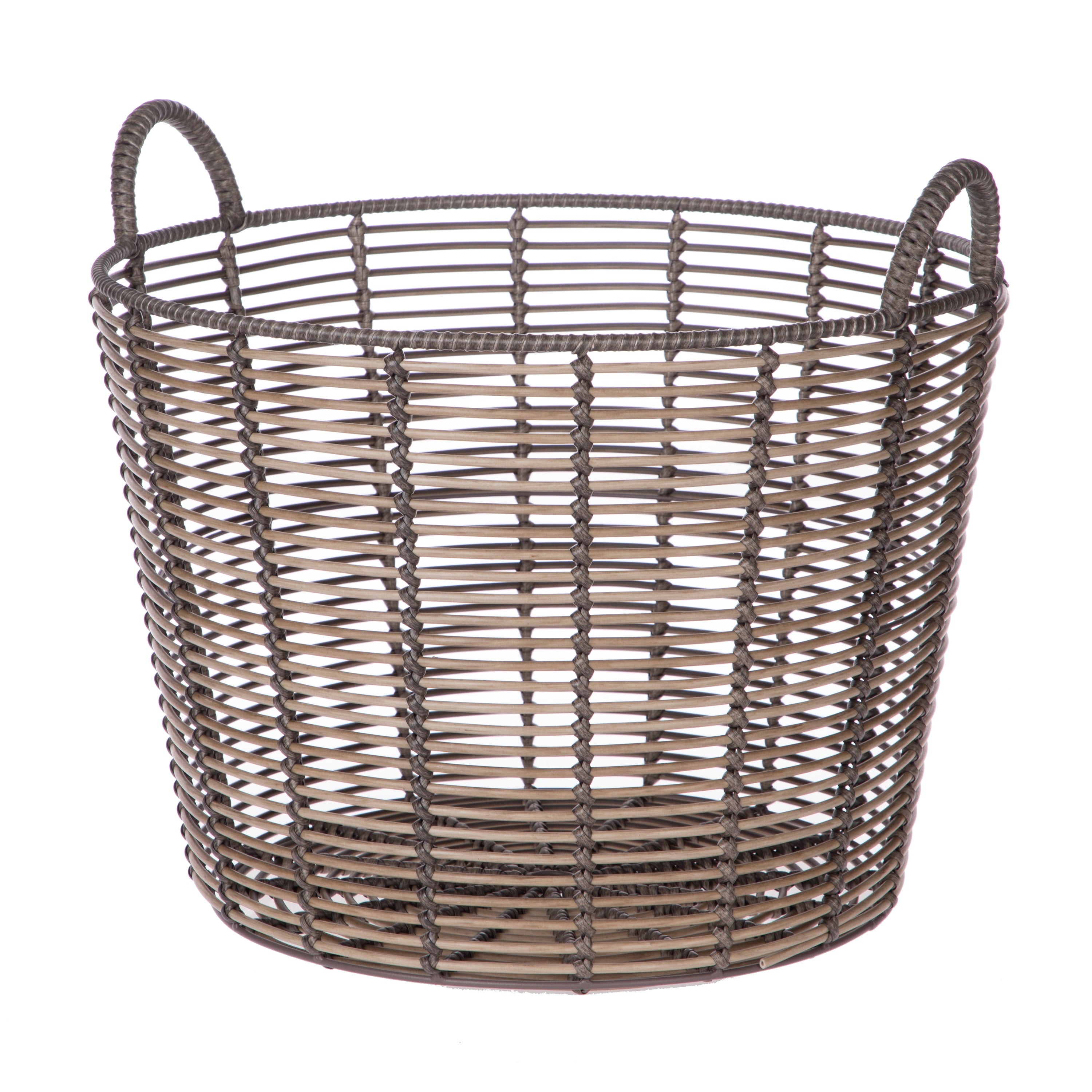 Oversized Round Poly Rattan Storage Basket with Stylish Handles