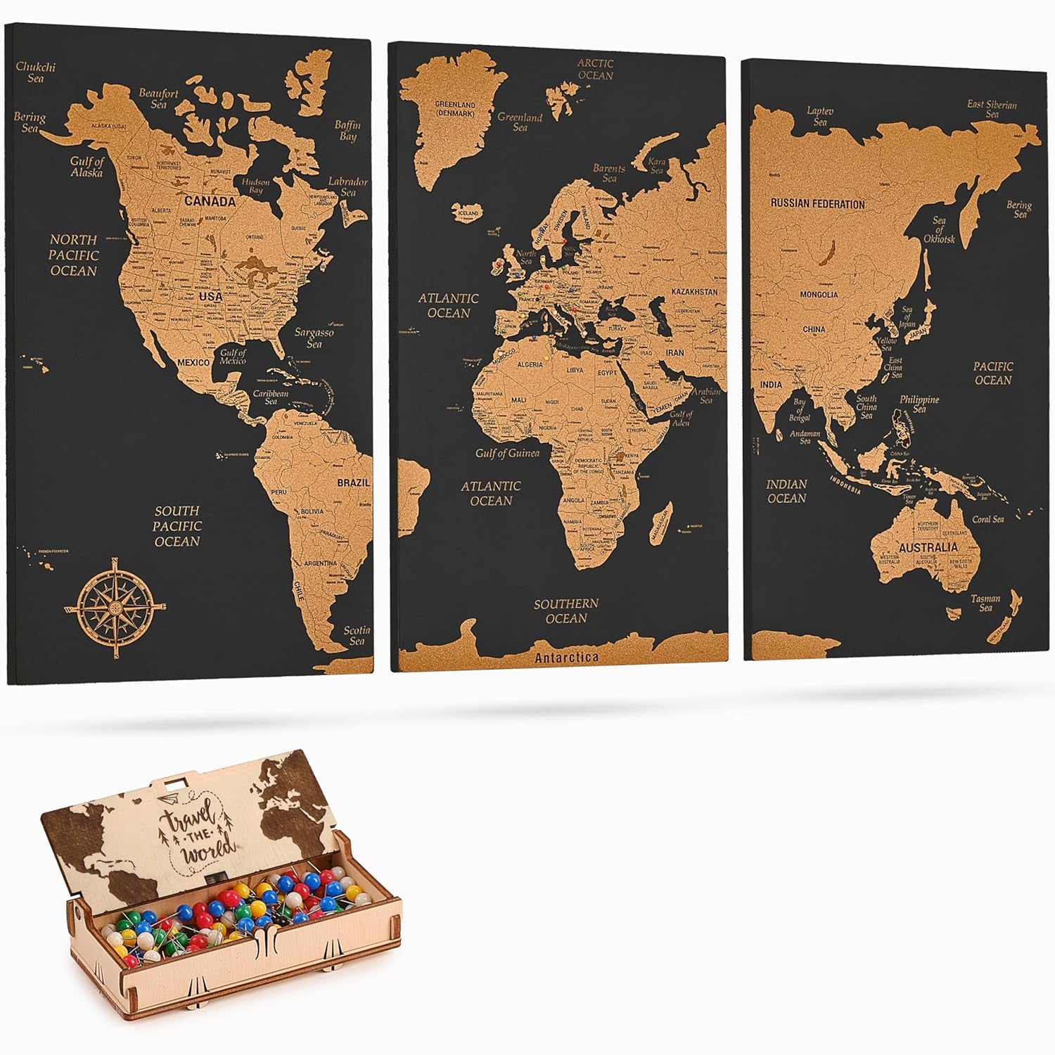 Large Wooden World Map Wall Art - Unique Home & Office Decor - Perfect Gift for Travel Lovers (XL, Full Set, Color 20)
