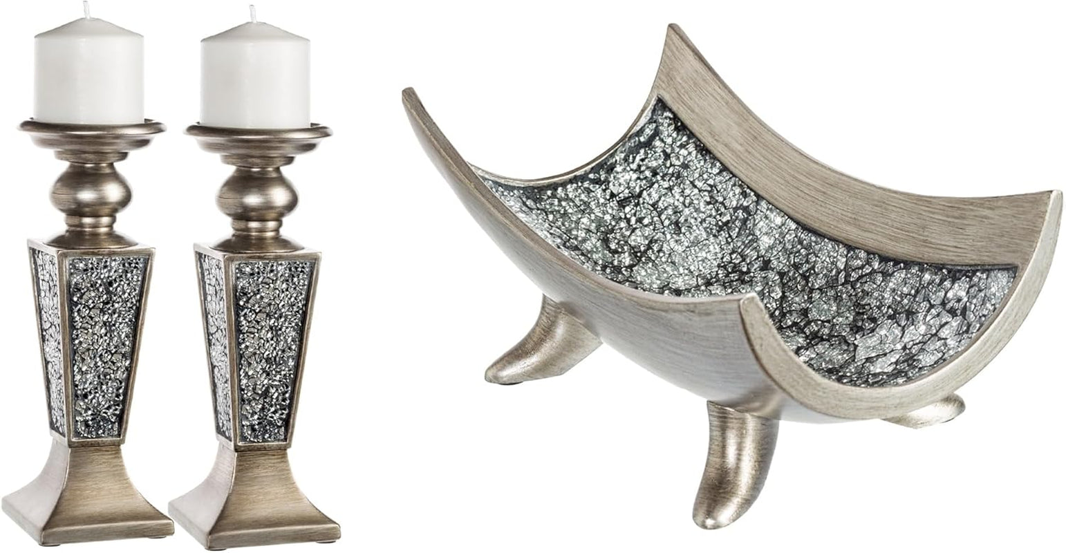 Schonwerk Silver Centerpiece Bowl - Elegant Coffee Table Decoration for Dining Room, Living Room, or Entryway - Decorative Bowl Ideal for Weddings and Birthdays