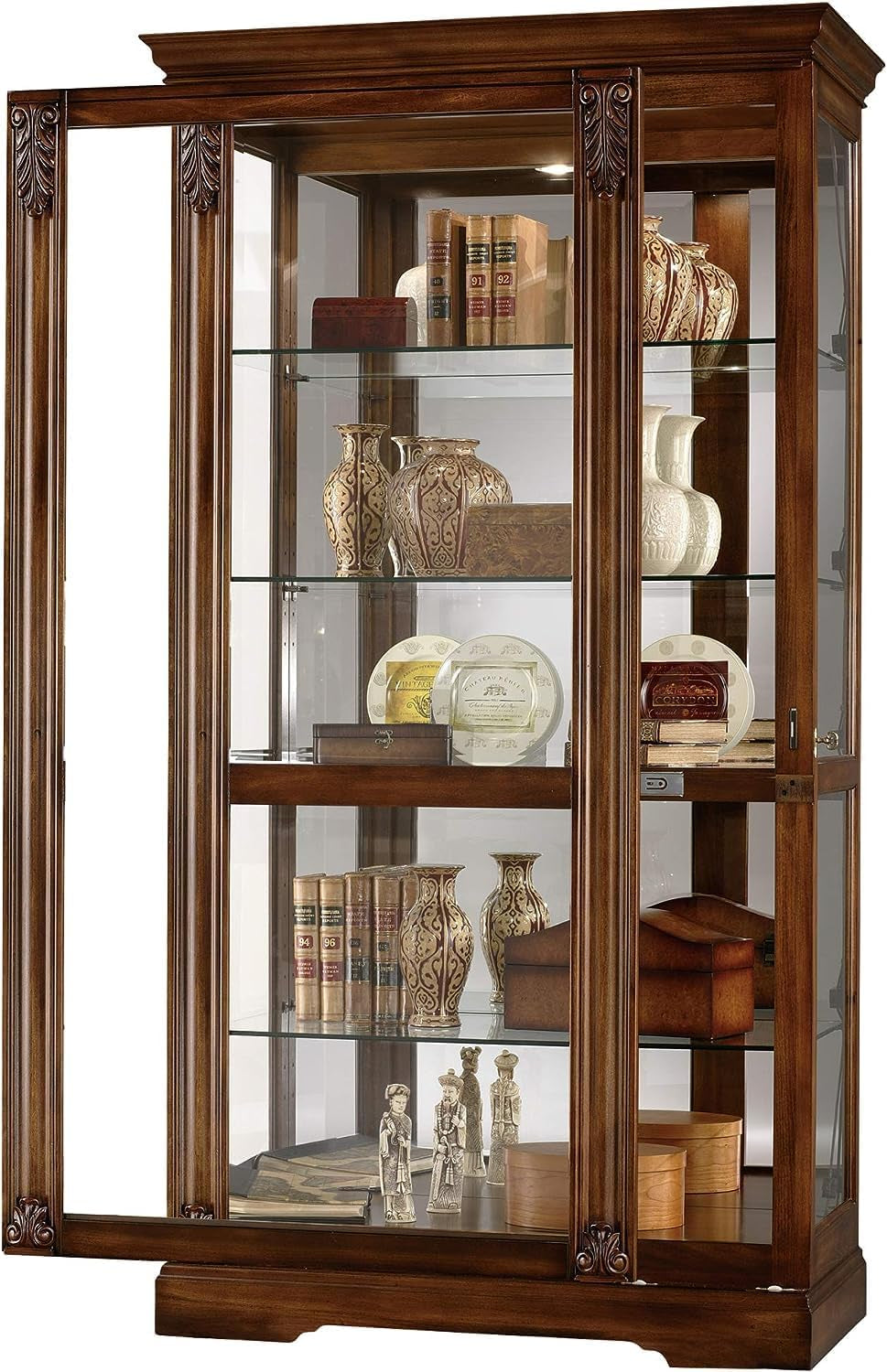 Cohen Curio Cabinet II - Elegant Adjustable Shelf with Lockable Slide Door, Illuminated Vertical Display for Home Decor & Collectibles