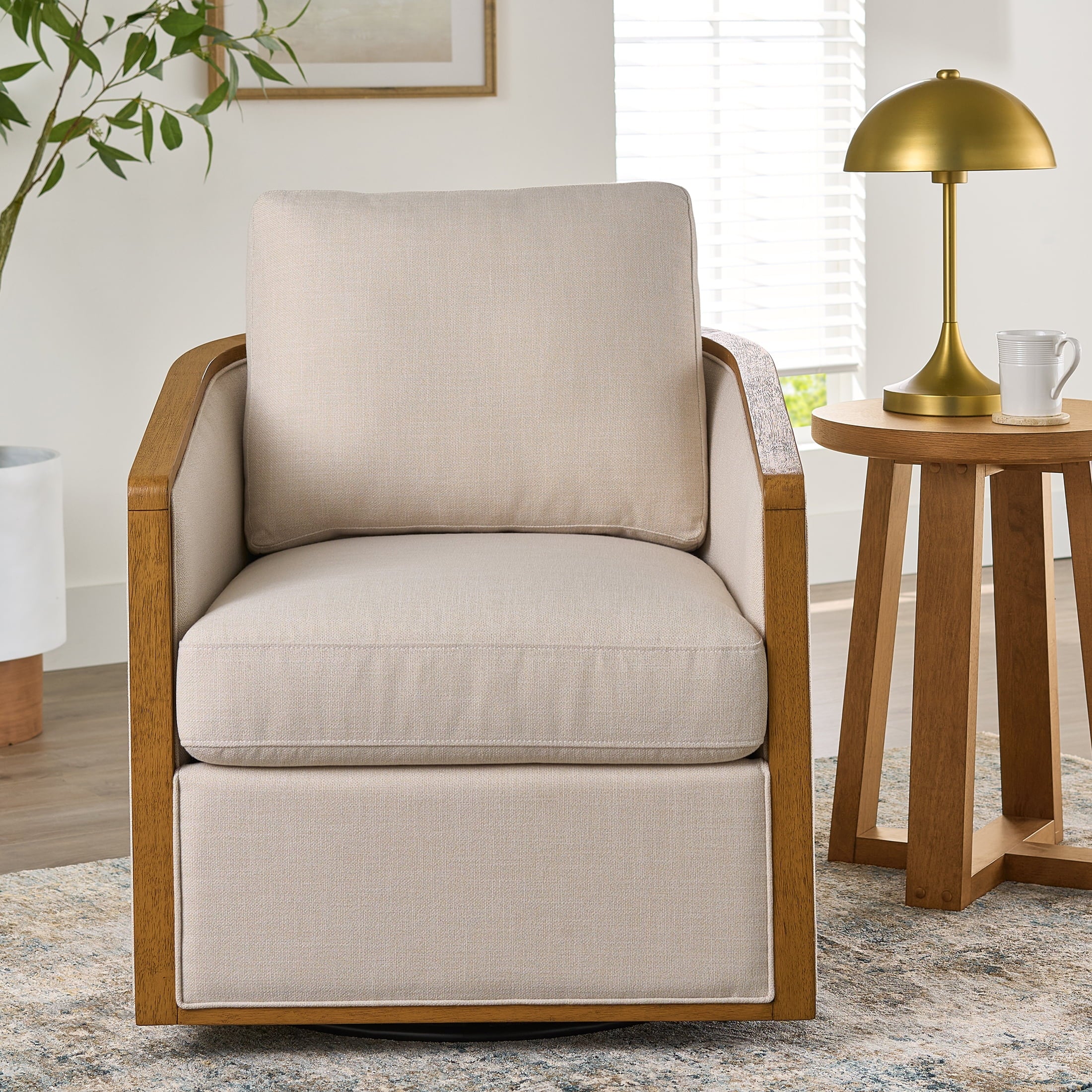 Elegant Cream Windsor Swivel Accent Chair for Stylish Living Spaces