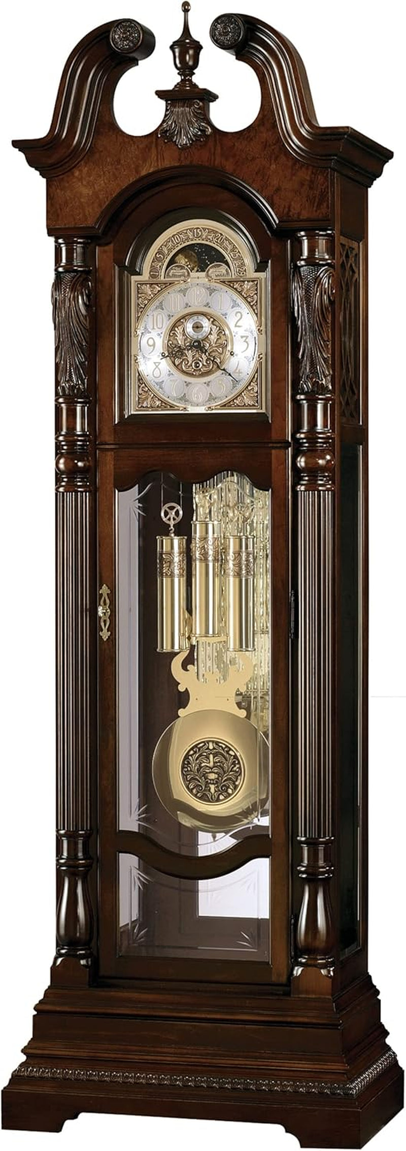 Elegant Sycara II Floor Clock with Illuminated Swan-Neck Pediment, Arabic Numerals, and Triple-Chime Movement - Perfect Home Decor for Bedroom & Living Room