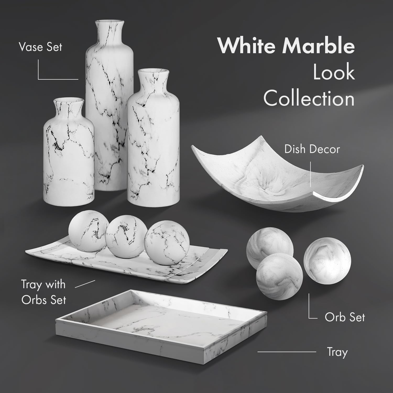 Elegant Marble-Patterned Decorative Bowl with Complementary Set of 8 Balls for Coffee Table Centerpiece and Dining Room Decor