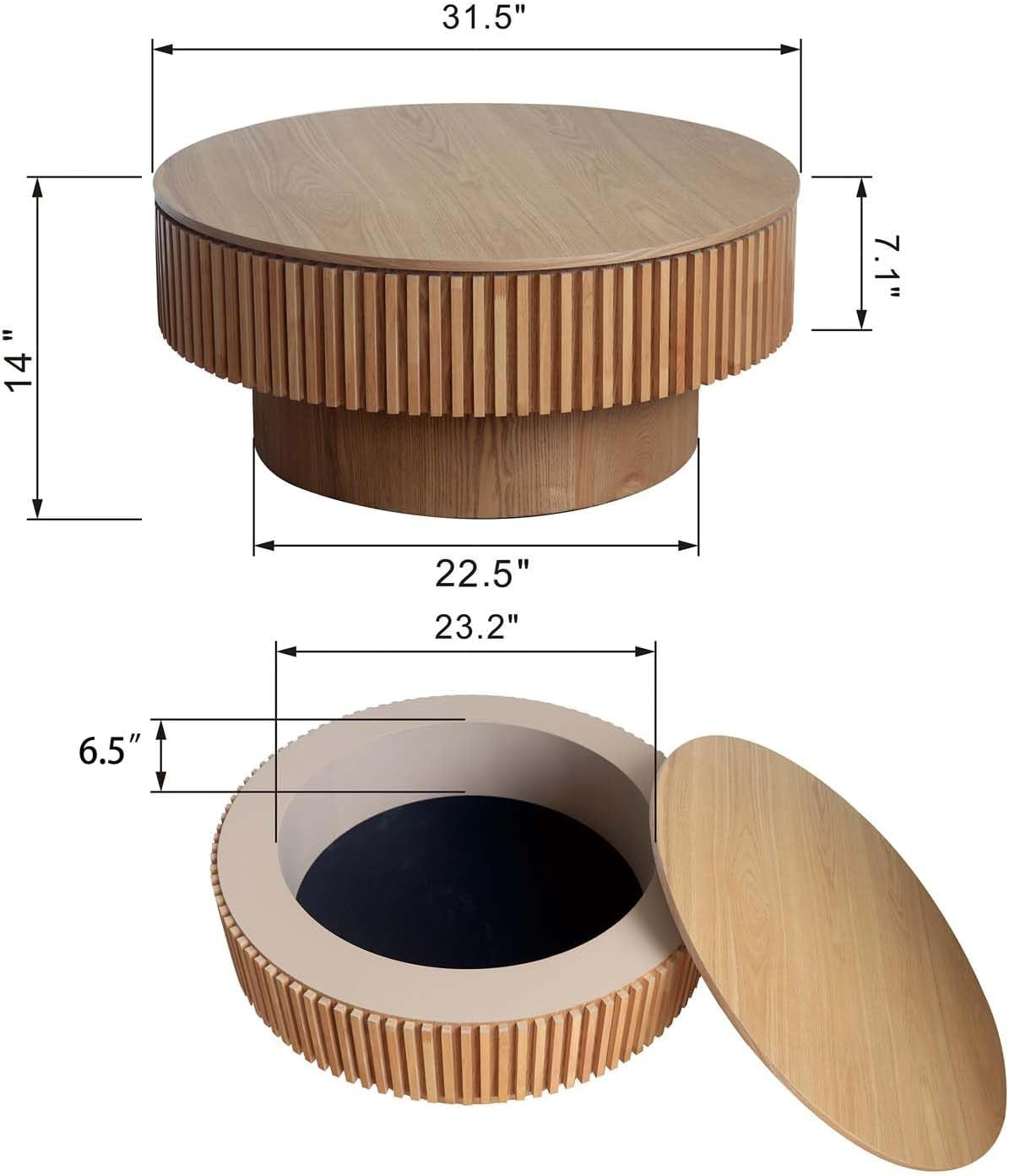 Stylish Round Coffee Table with Storage - Modern Wooden Design for Small Spaces, Perfect Accent for Living Room (31.5''L × 31.5''W × 14''H, Natural Finish)