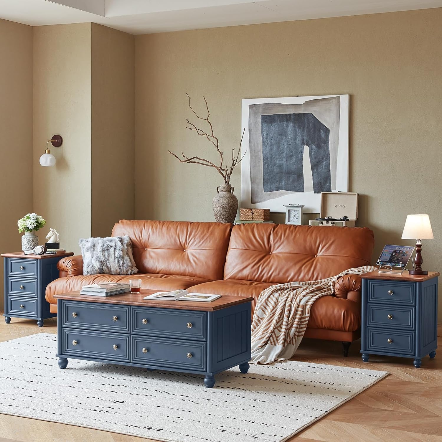 Elegant Farmhouse Dresser and Nightstand Set - 3-Piece Wooden Bedroom Furniture Suite with Roman Column Design, Perfect for Living Room and Hallway