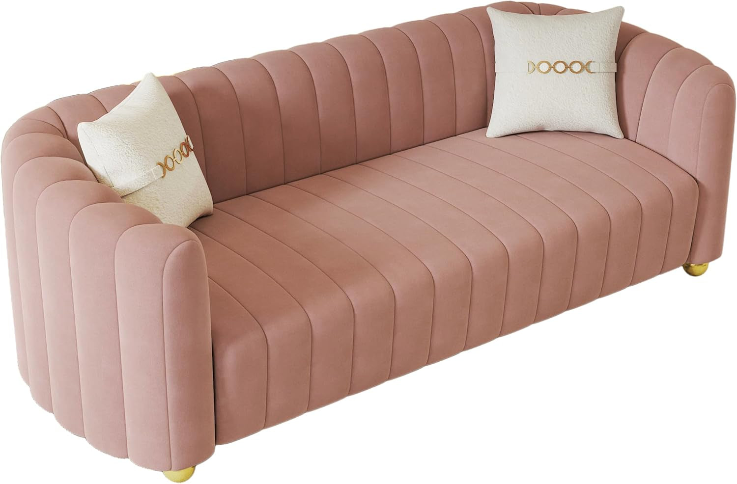 Luxurious 84" Pink Velvet Mid-Century Modern Sofa with Gold Legs - Perfect for Living Room, Bedroom, or Home Office
