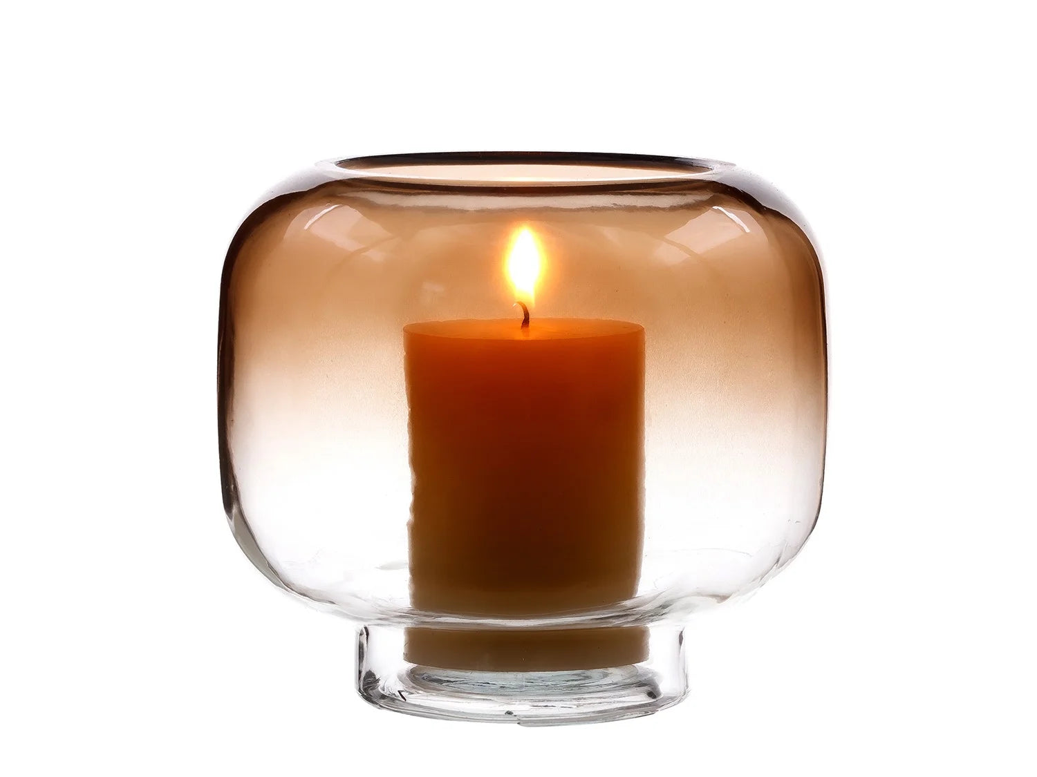 Elegant 6.5" Brown Ombre Glass Hurricane Pillar Candle Holder - Medium Size