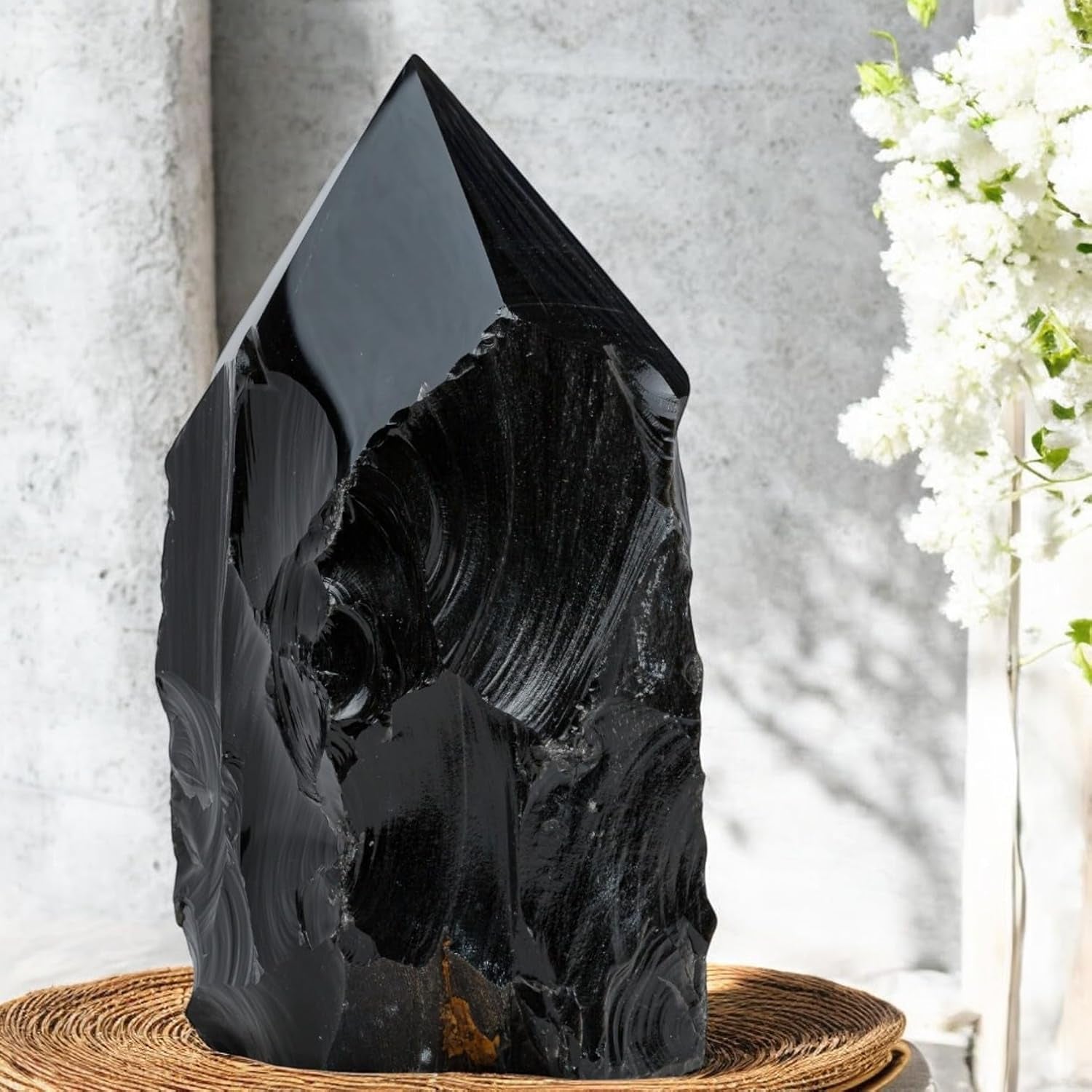 Extra Large 13-Inch Black Obsidian Crystal Point - 22.43 Lb Natural Gemstone for Unique Home Decor & Memorable Gifts