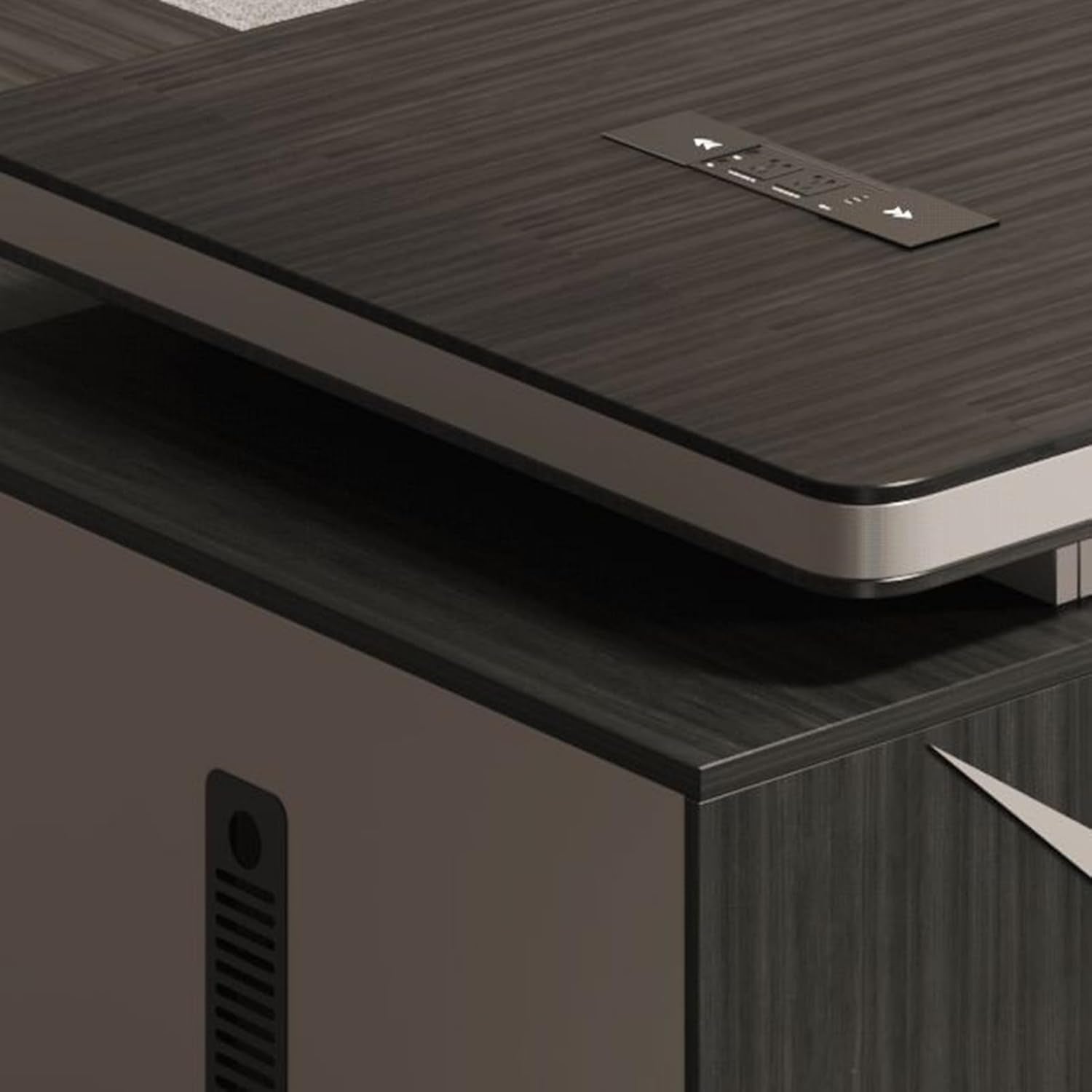 Elegant Black Wood Executive Office Desk Set with Lateral Cabinet - Perfect for CEOs and Professionals