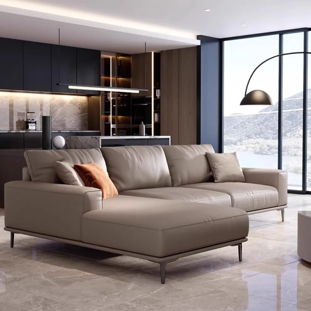 Sleek Italian Nordic Leather Sofa - Modern Small Corner Design for Your Living Room