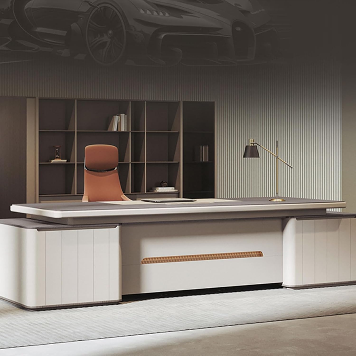 Stylish L-Shaped Executive Office Desk with Storage Cabinet and File Drawers – Perfect Workstation for Home Office