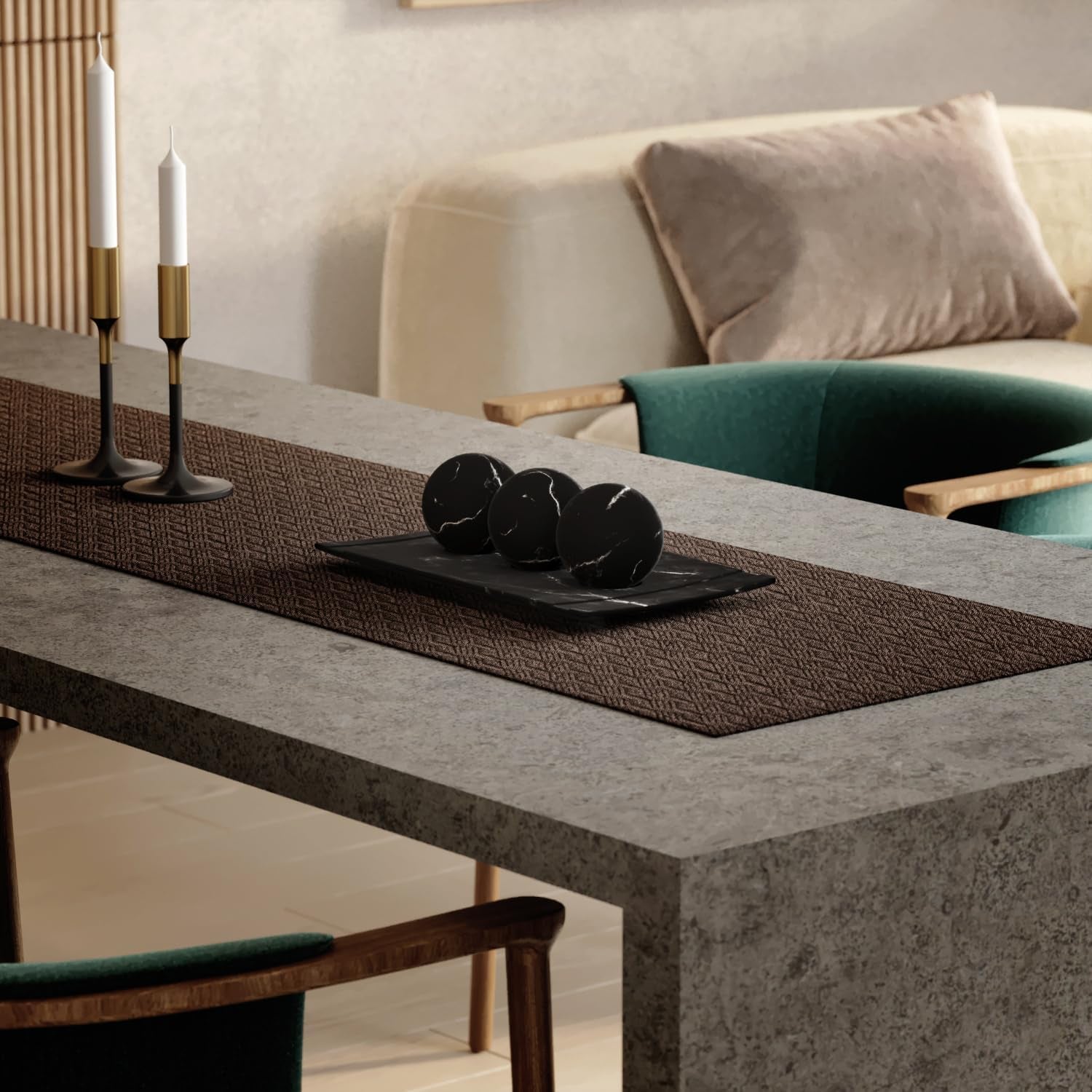 Elegant Black Marble-Inspired Home Decor Tray and Orb Set with Coordinating Set of 3 Vases - Ideal for Coffee Table Centerpiece and Stylish Dining, Kitchen Counter, or Foyer Accents