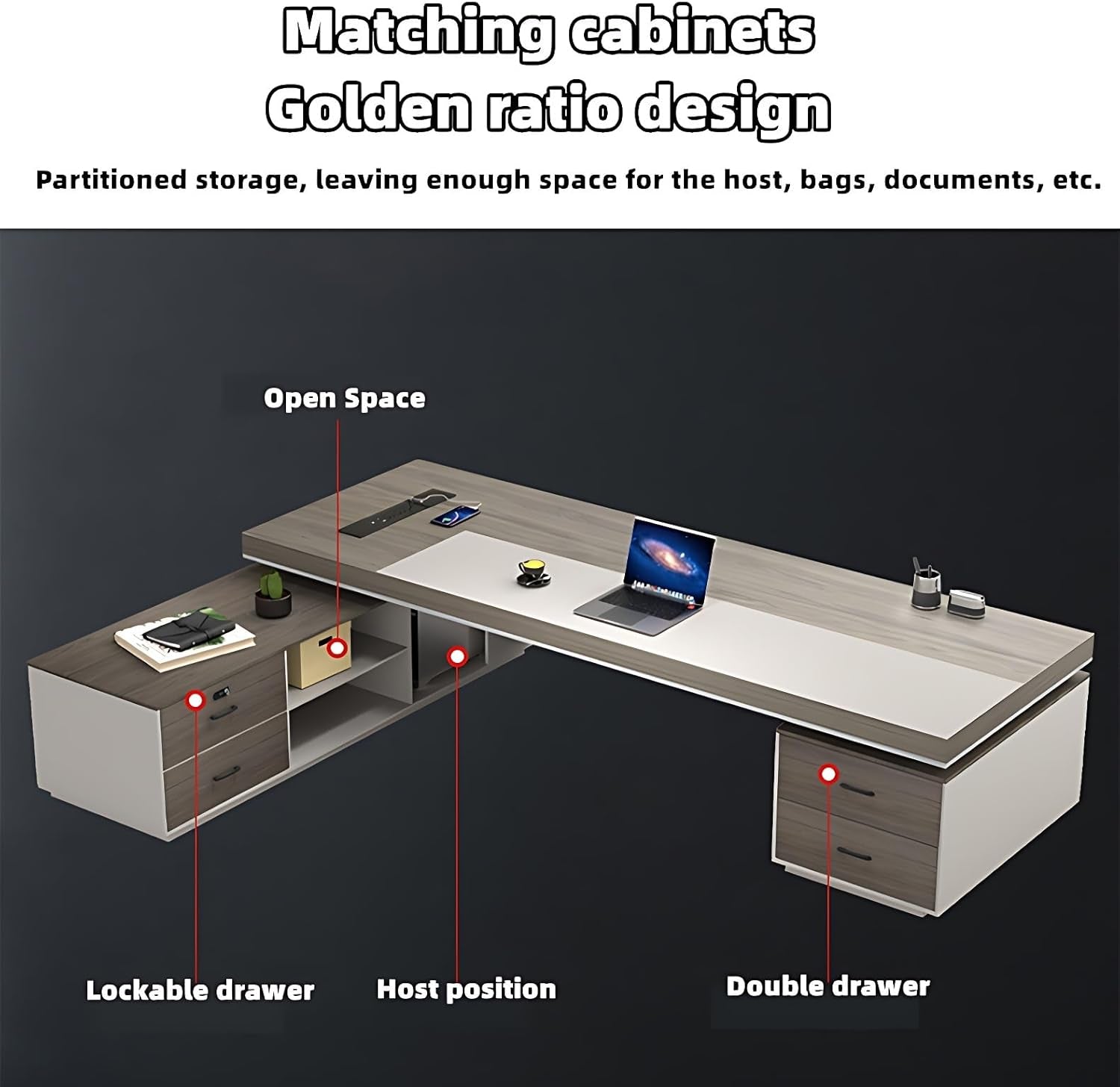 Stylish Executive L Desk with Built-In Power Hub - Spacious Corner Workstation for Home Office & Studio (141.7")