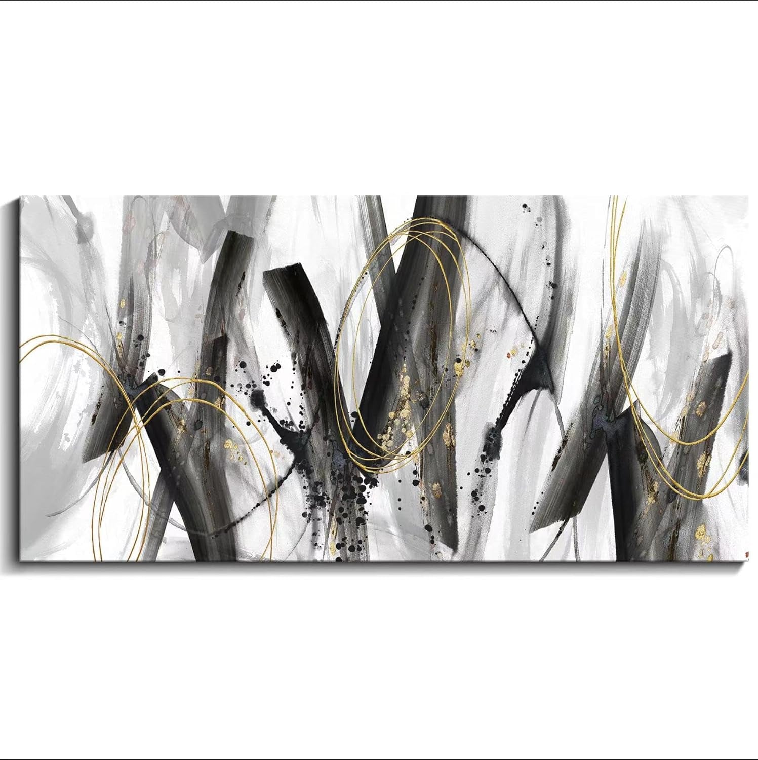 Large Abstract Black and Gold Wall Art - Elegant Modern Decor for Living Room, Bedroom, and Office