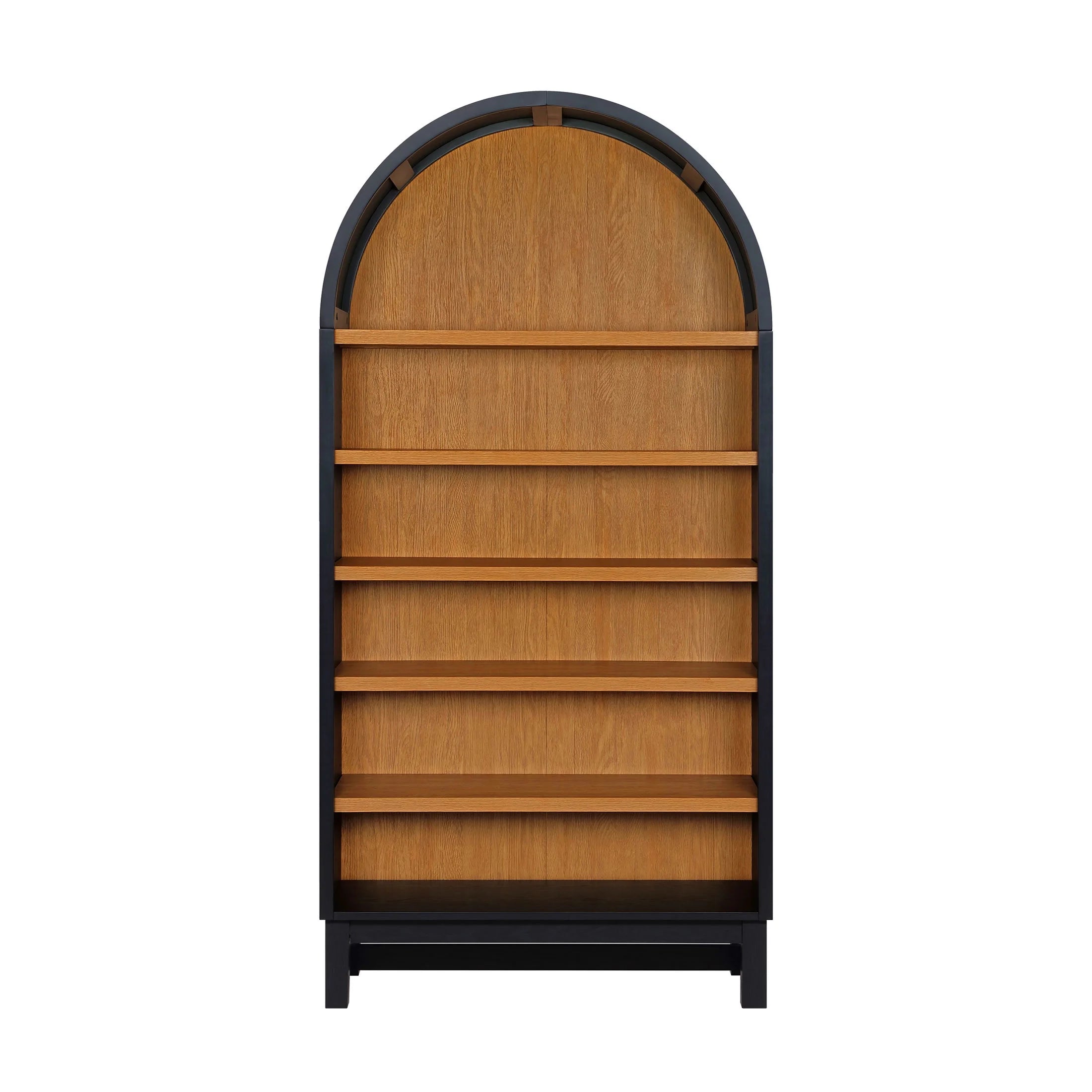 Stylish Juliet Open Arch Bookcase in Rich Black and Light Honey Finish