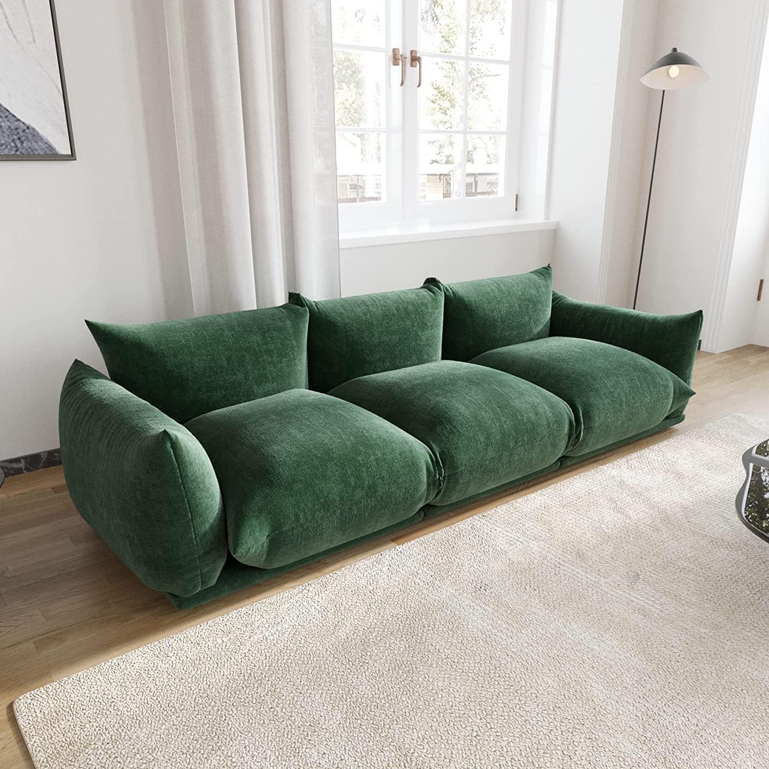 Stylish Mid-Century Modern Green Chenille Sectional Sofa - 3 Seater Plush Comfort for Living Room, Bedroom, or Office
