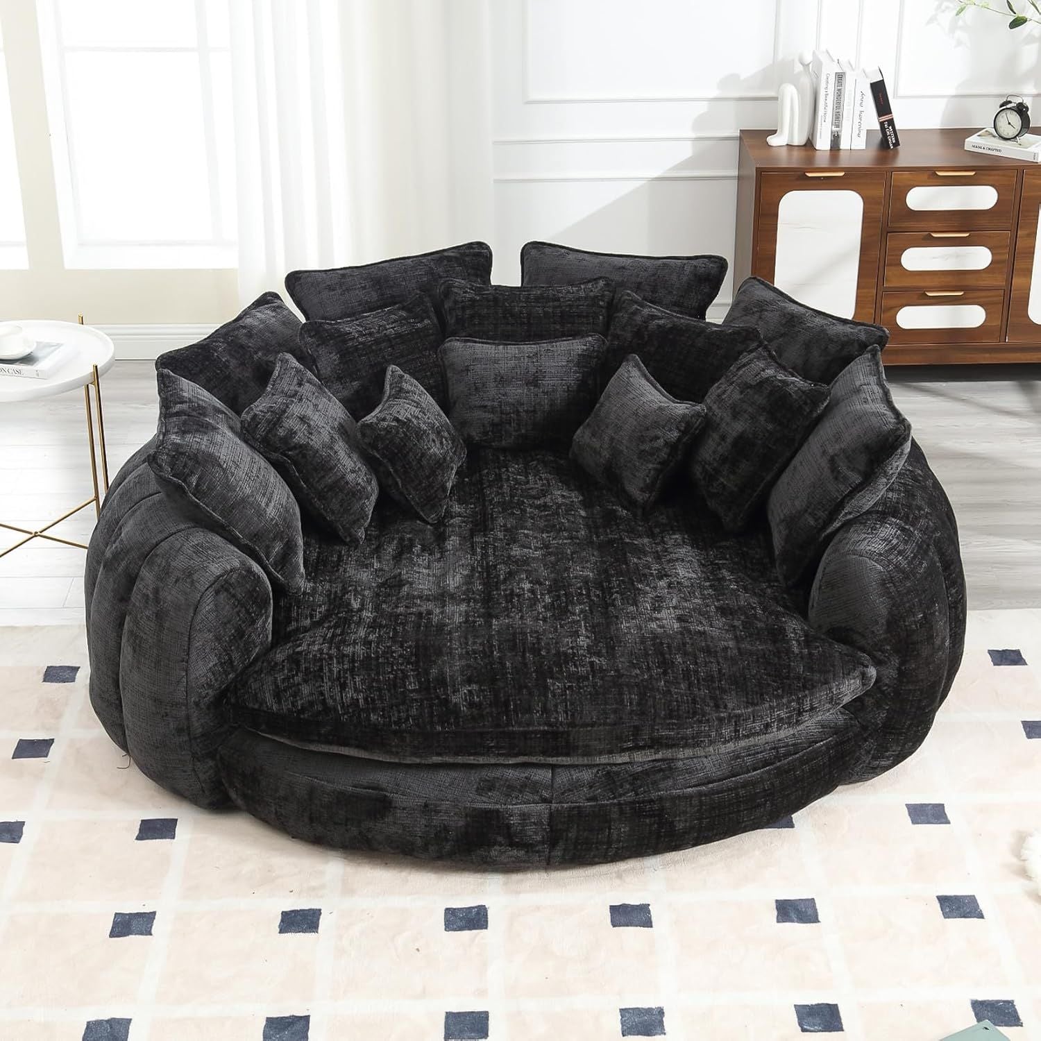 Luxurious 81.1' Oversized Round Chaise Lounge Chair | Extra Wide Indoor Sofa Bed with 14 Plush Pillows – Comfy Cloud Reading Couch & Fluffy Sleeper Sofa