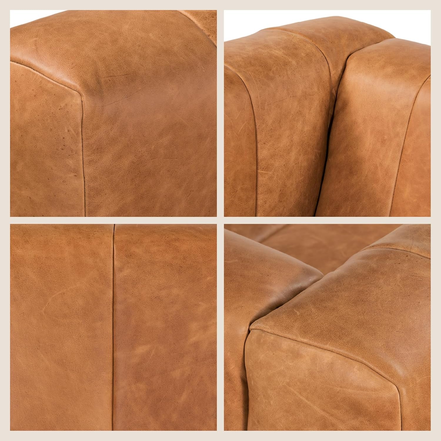 Canale 86" Full-Grain Channel Tufted Leather Couch - Luxurious Vintage Italian Leather Sofa in Cognac Tan for Your Living Room