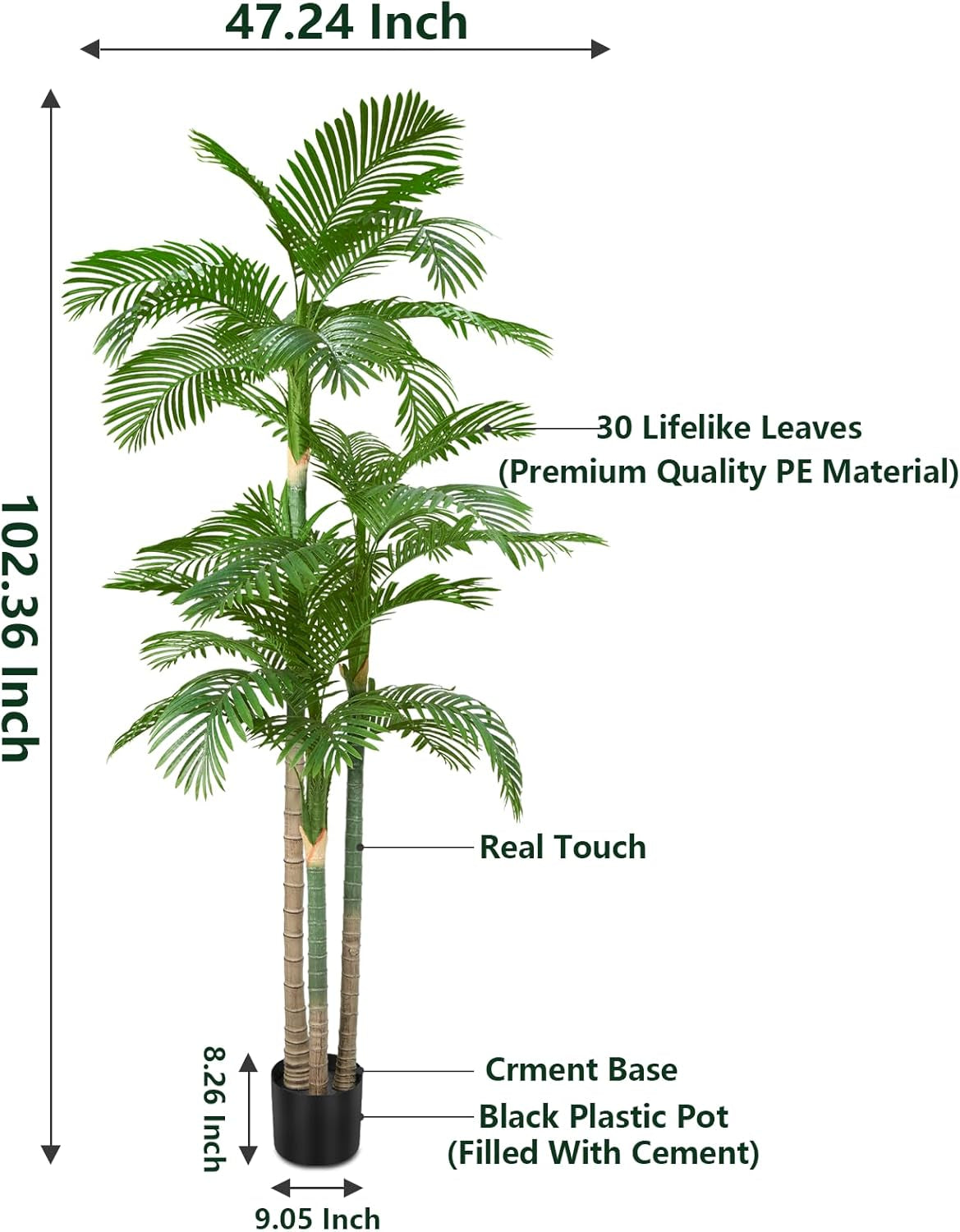 8.5Ft Tall Triple Golden Cane Palm - Luxury Artificial Silk Tree for Indoor/Outdoor Home & Office Decor