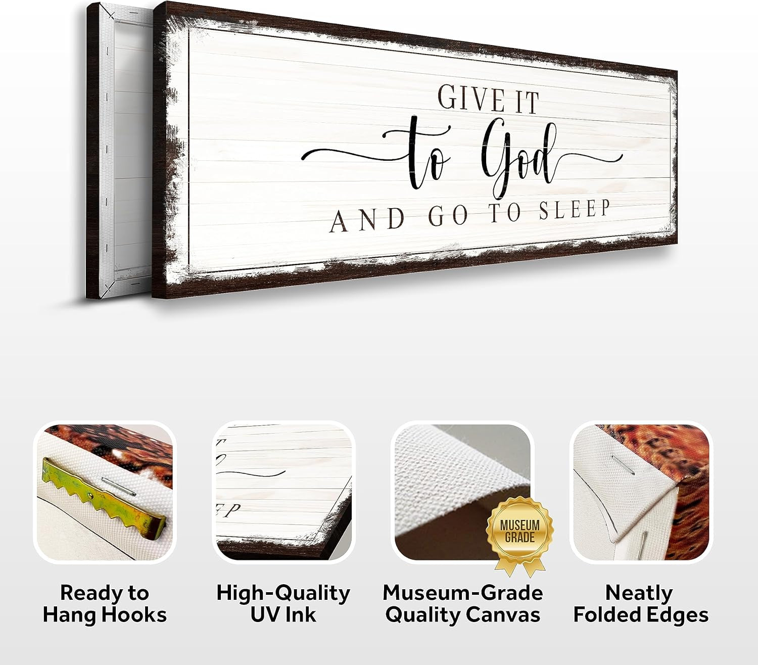 Christian Wall Art Decoration - Inspirational Religious Bible Verse Sign for Home, Living Room, and Bedroom - Faith-Focused Scripture Quote: "Give It to God and Go to Sleep," 60x20 Inches
