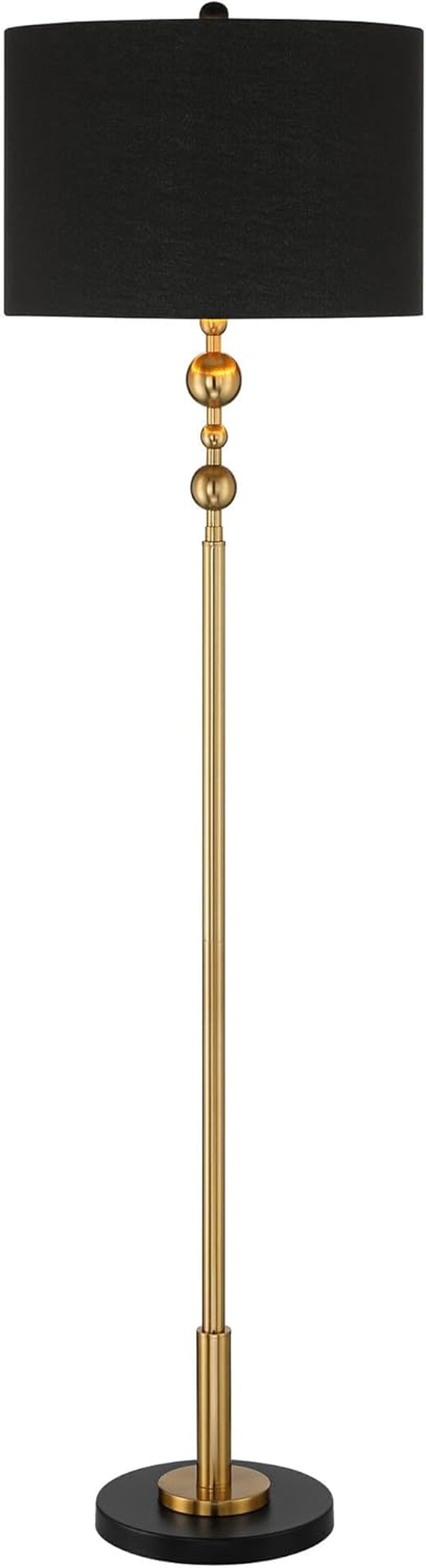 Harlowe Modern Glam 63" Gold Finish Floor Lamp - Chic Metal Design with Black Drum Shade for Living Room, Bedroom, Office, and Entryway Decor