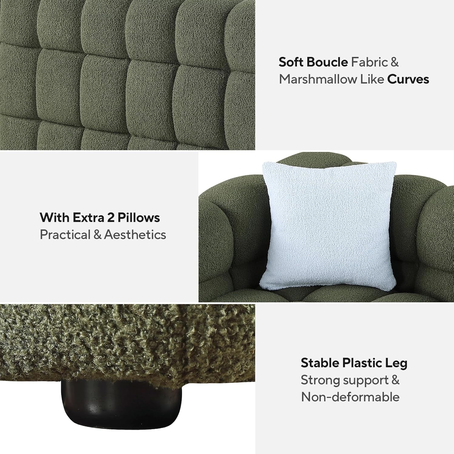 Luxurious 86" Mid Century Modern Cloud Couch - Plush 3 Seater with Solid Wood Frame & 2 Decorative Throw Pillows - Perfect for Your Living Room!