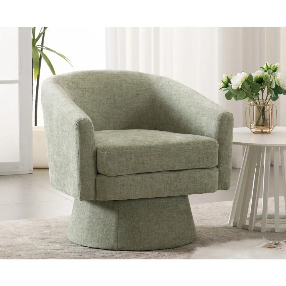 Cozy Green Swivel Accent Chair - Modern Linen Barrel Arm Chair for Stylish Reading Comfort