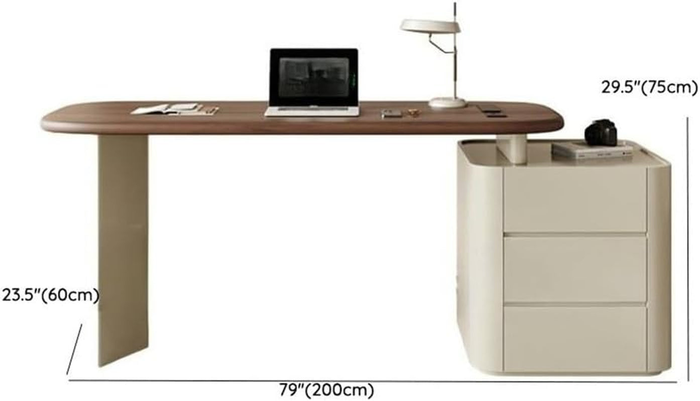 Stylish L-Shape Executive Desk with 3 Drawers - Modern Brown/Beige Writing Table for Home Office & Study - 79" L x 23.5" W x 29.5" H (Right)