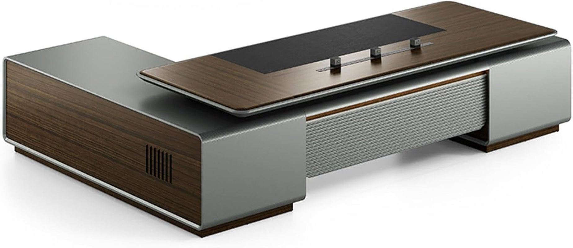 Stylish Brown L Shaped Executive Office Desk with Lateral Cabinet - Perfect for Home Office & Business Needs